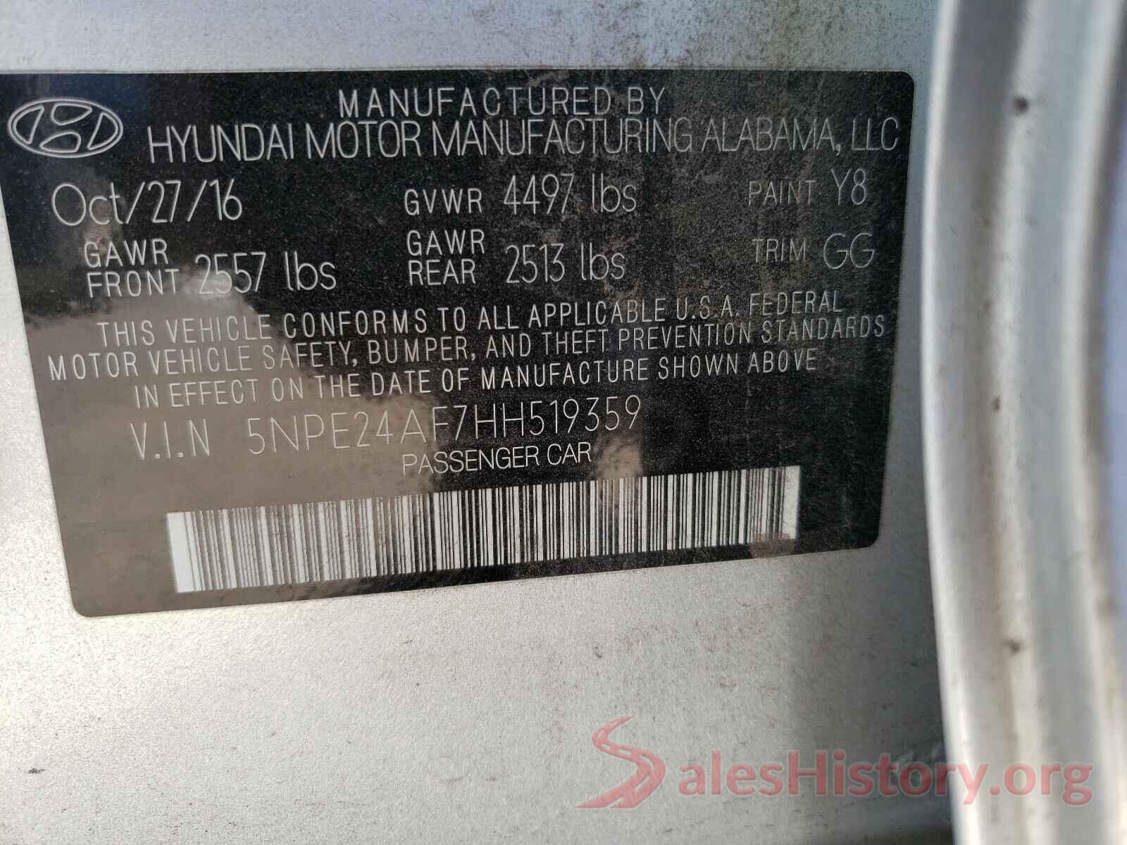 5NPE24AF7HH519359 2017 HYUNDAI SONATA