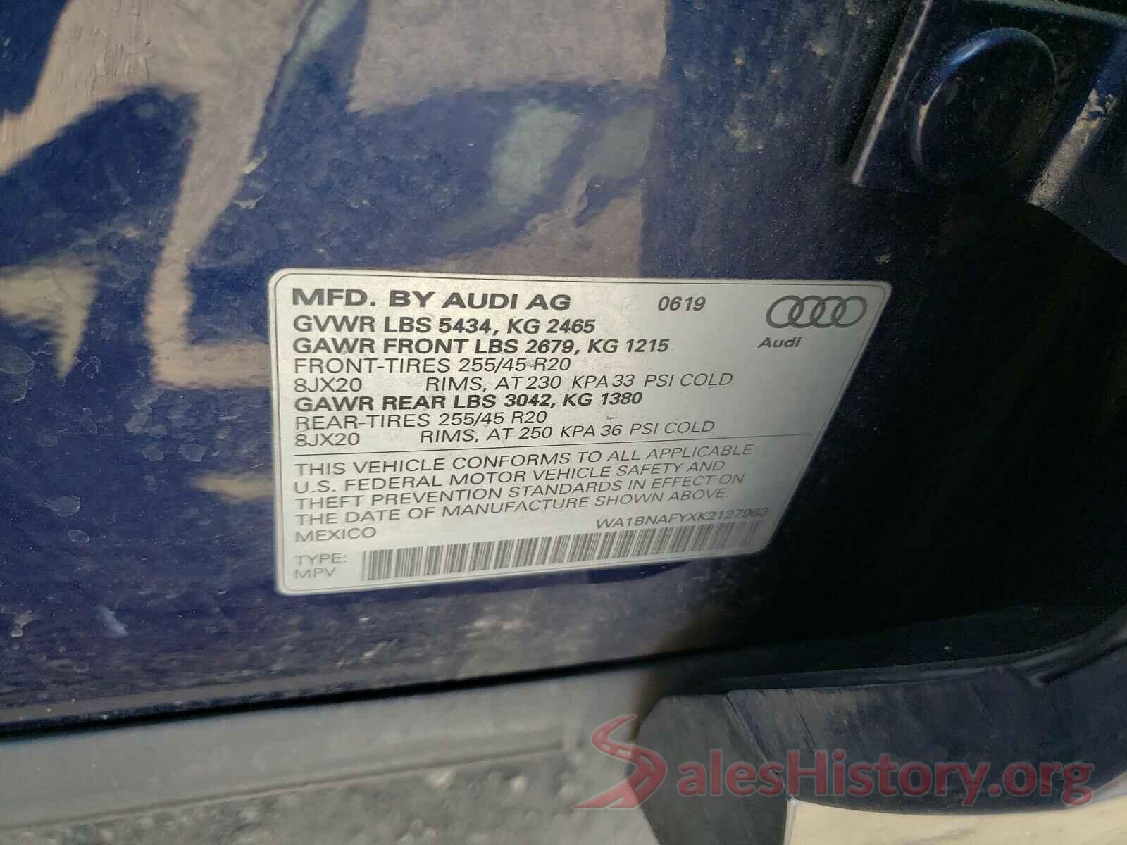 WA1BNAFYXK2127983 2019 AUDI Q5