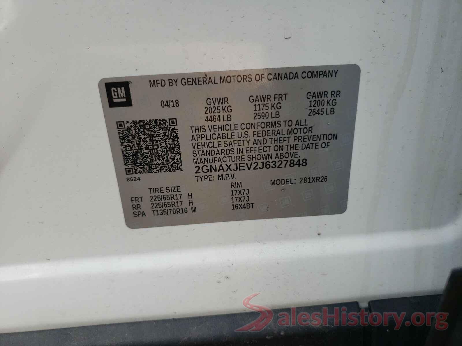 2GNAXJEV2J6327848 2018 CHEVROLET EQUINOX