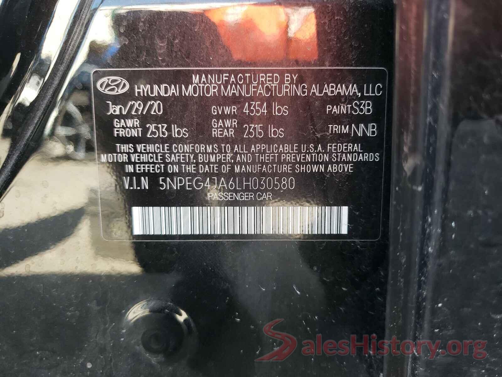 5NPEG4JA6LH030580 2020 HYUNDAI SONATA