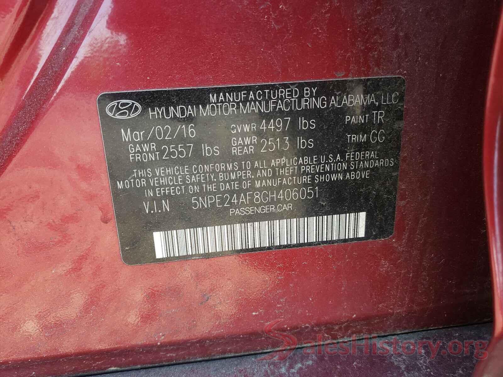 5NPE24AF8GH406051 2016 HYUNDAI SONATA