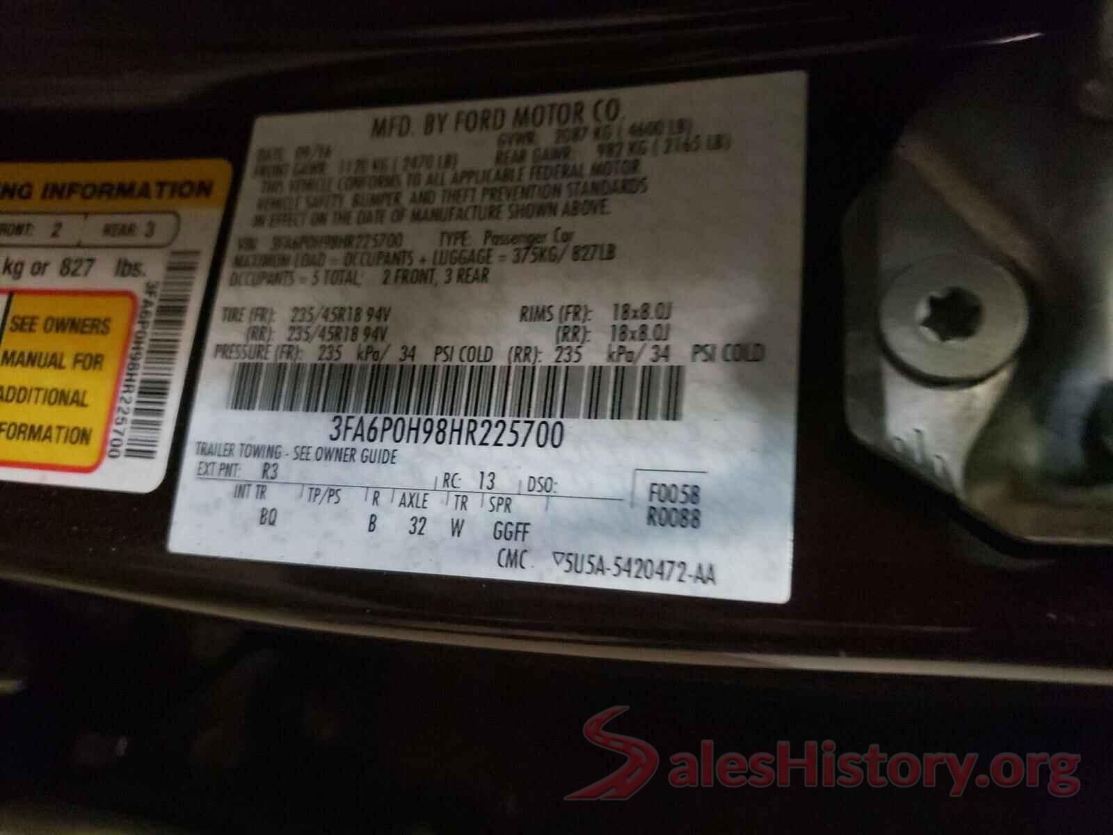 3FA6P0H98HR225700 2017 FORD FUSION