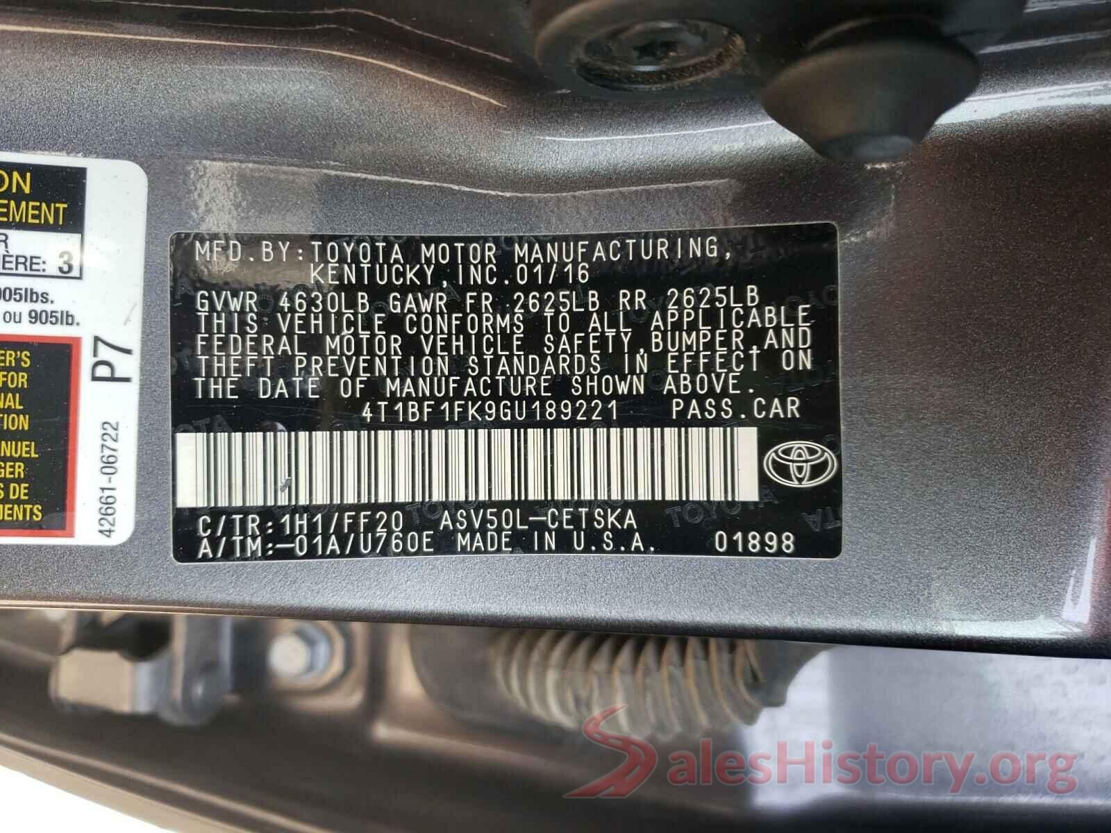 4T1BF1FK9GU189221 2016 TOYOTA CAMRY