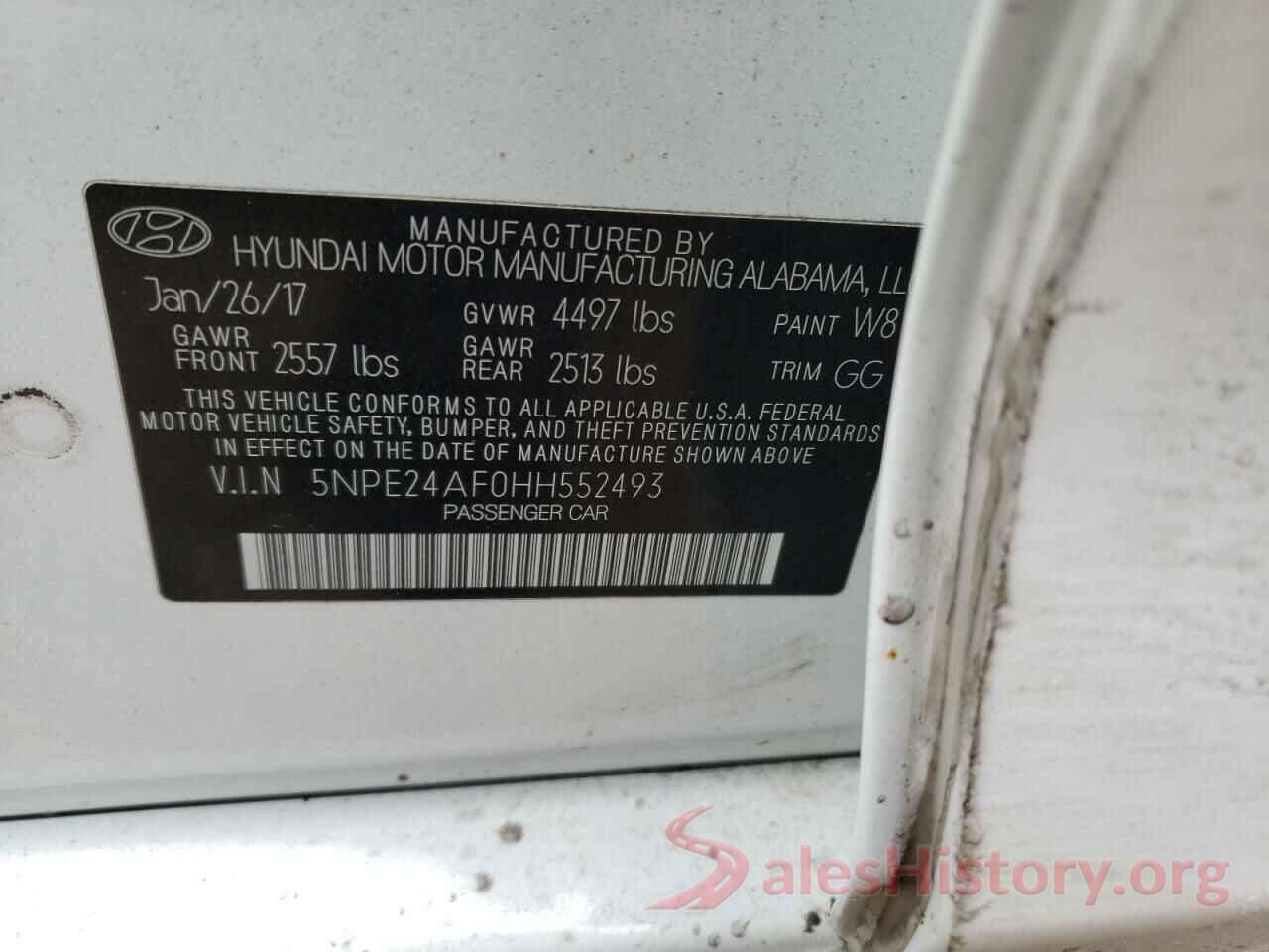 5NPE24AF0HH552493 2017 HYUNDAI SONATA