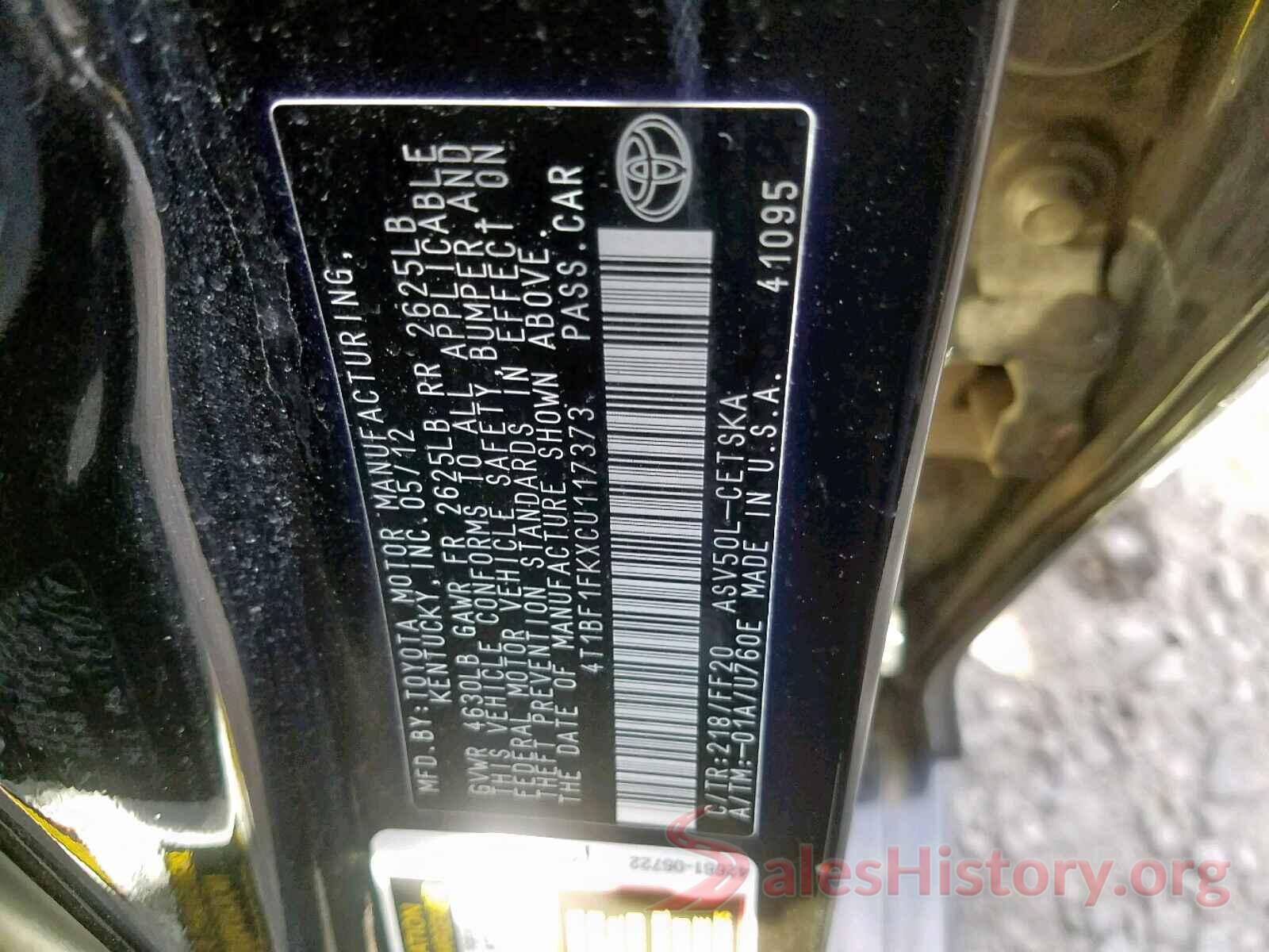 4T1BF1FKXCU117373 2012 TOYOTA CAMRY BASE