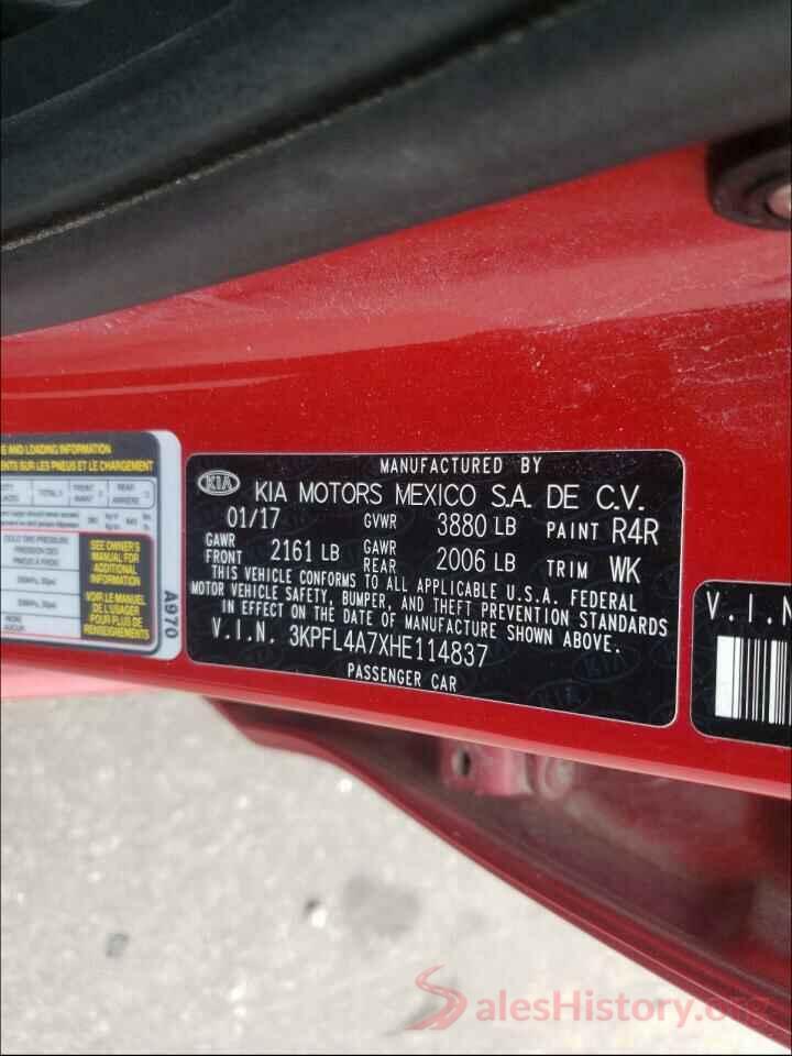 3KPFL4A7XHE114837 2017 KIA FORTE