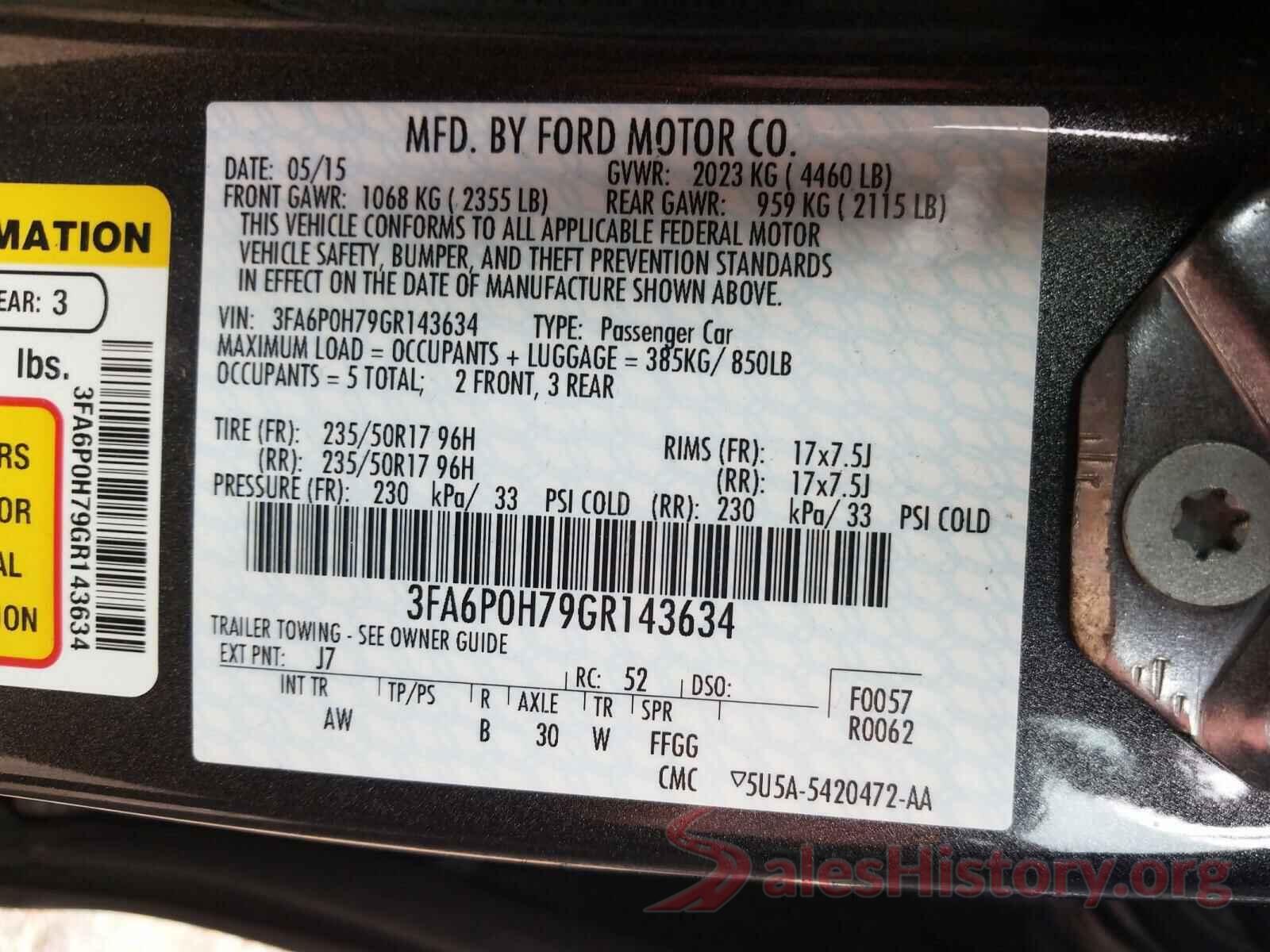 3FA6P0H79GR143634 2016 FORD FUSION