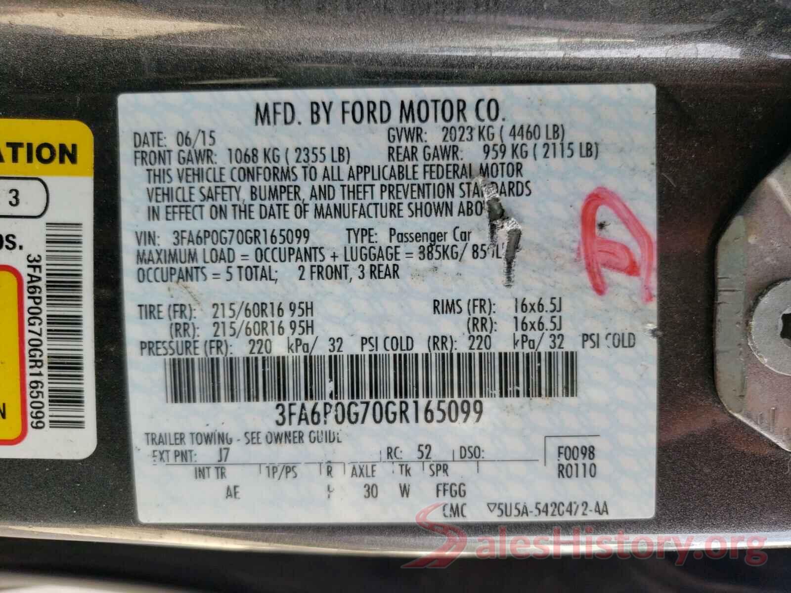 3FA6P0G70GR165099 2016 FORD FUSION