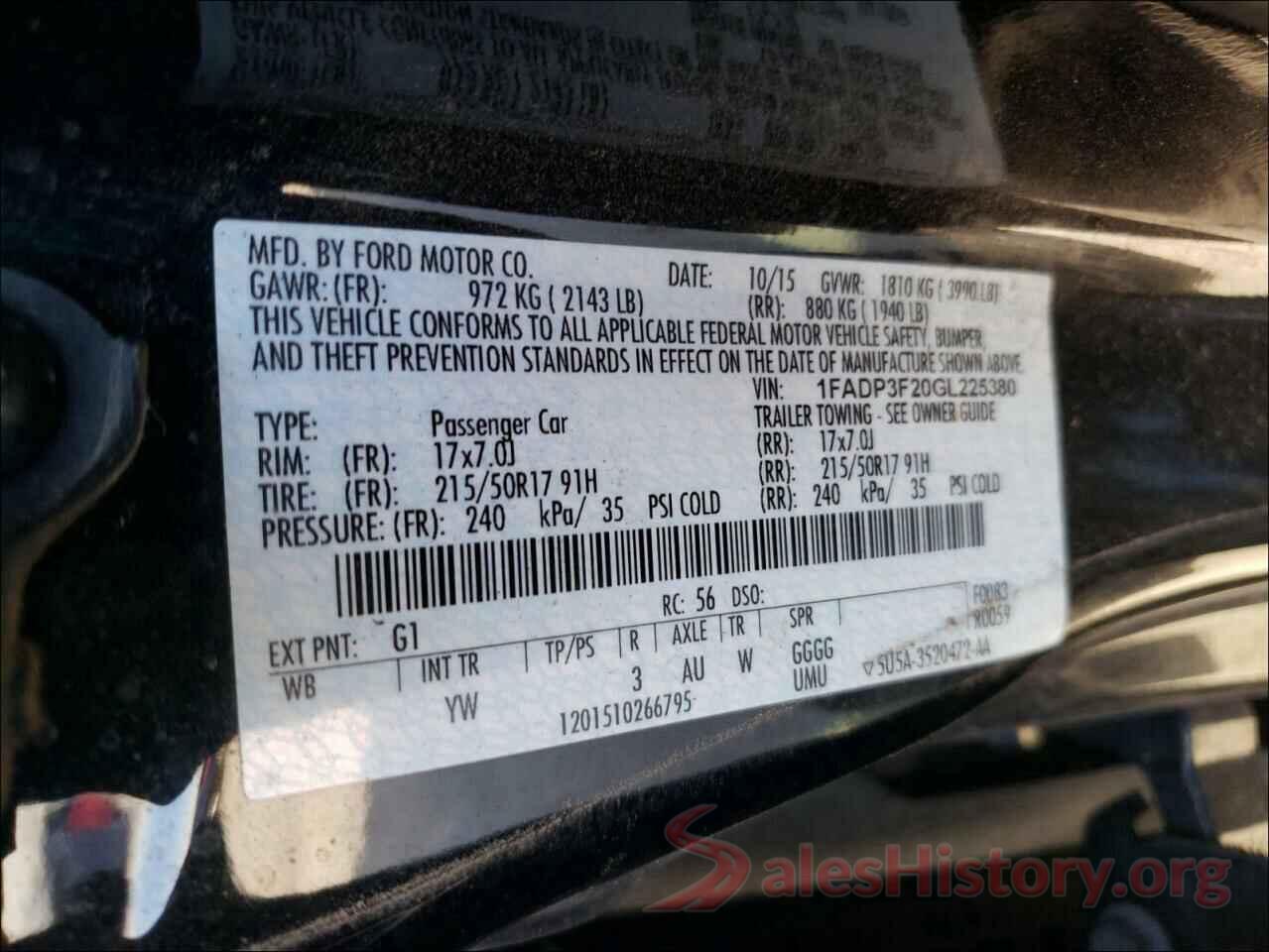 1FADP3F20GL225380 2016 FORD FOCUS