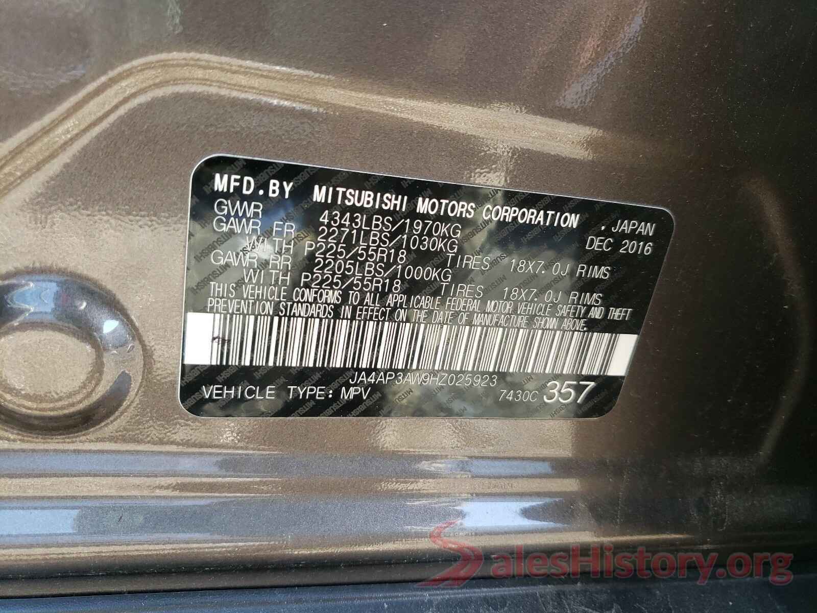 JA4AP3AW9HZ025923 2017 MITSUBISHI OUTLANDER