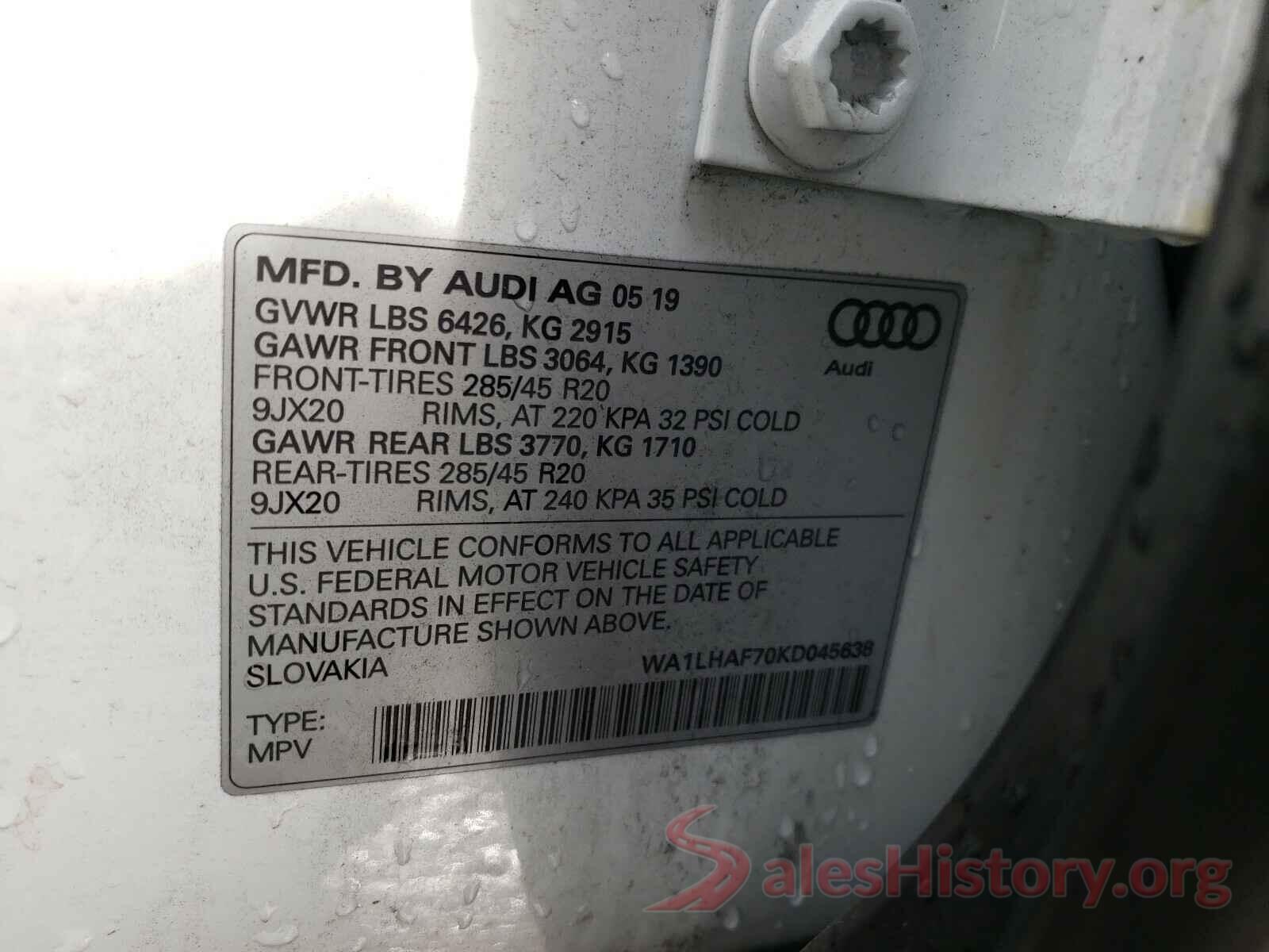 WA1LHAF70KD045638 2019 AUDI Q7