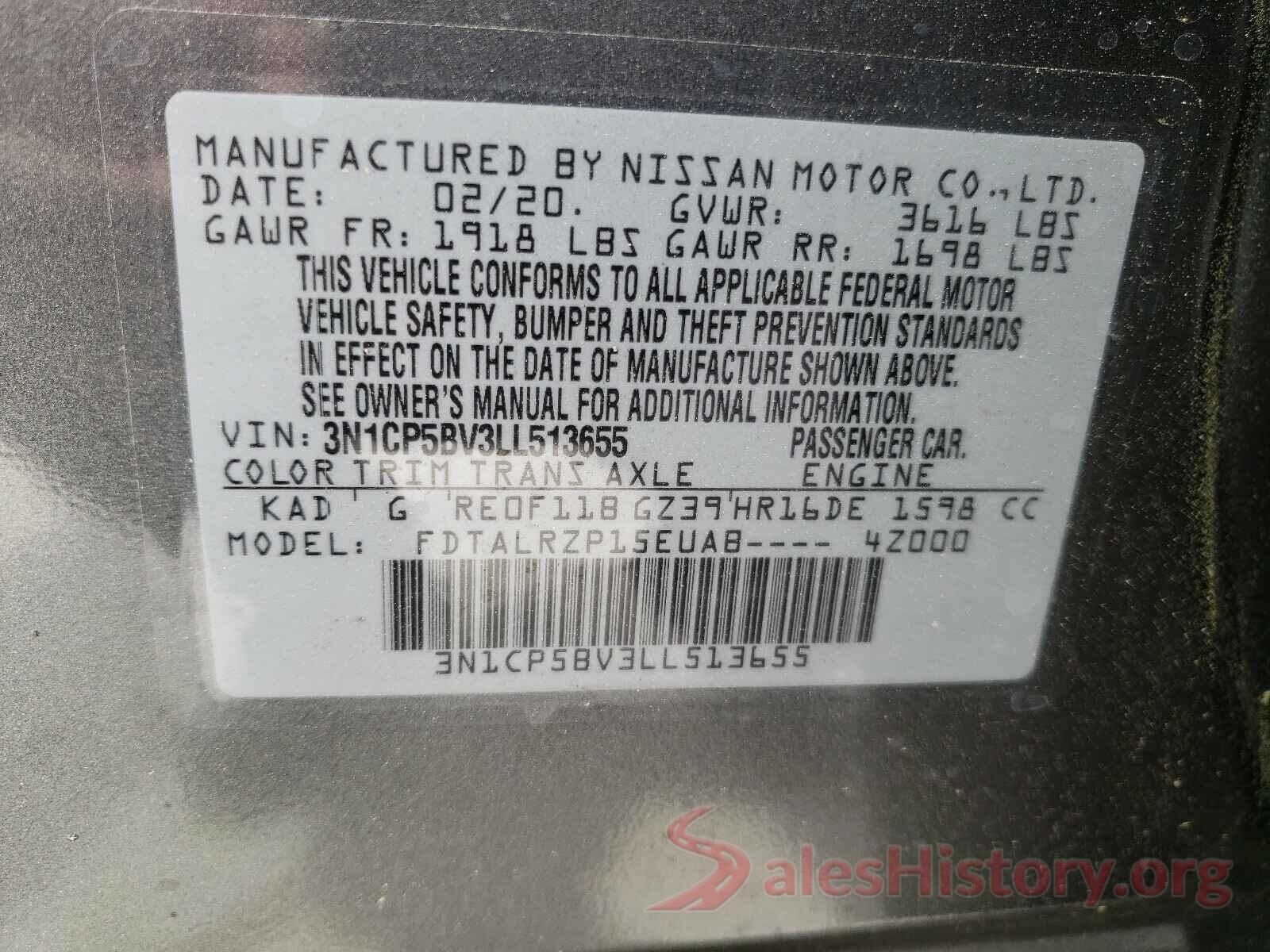 3N1CP5BV3LL513655 2020 NISSAN KICKS