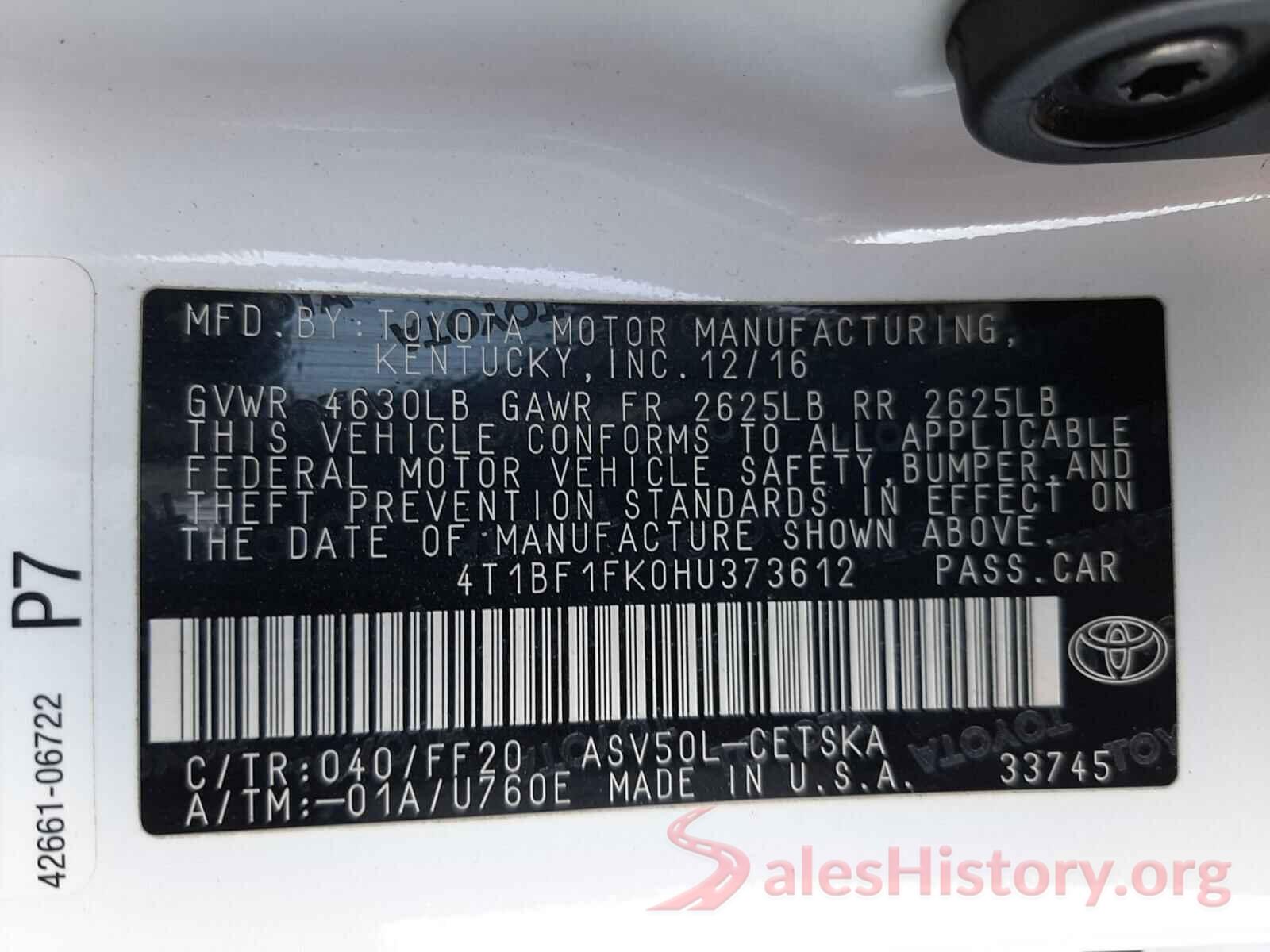 4T1BF1FK0HU373612 2017 TOYOTA CAMRY