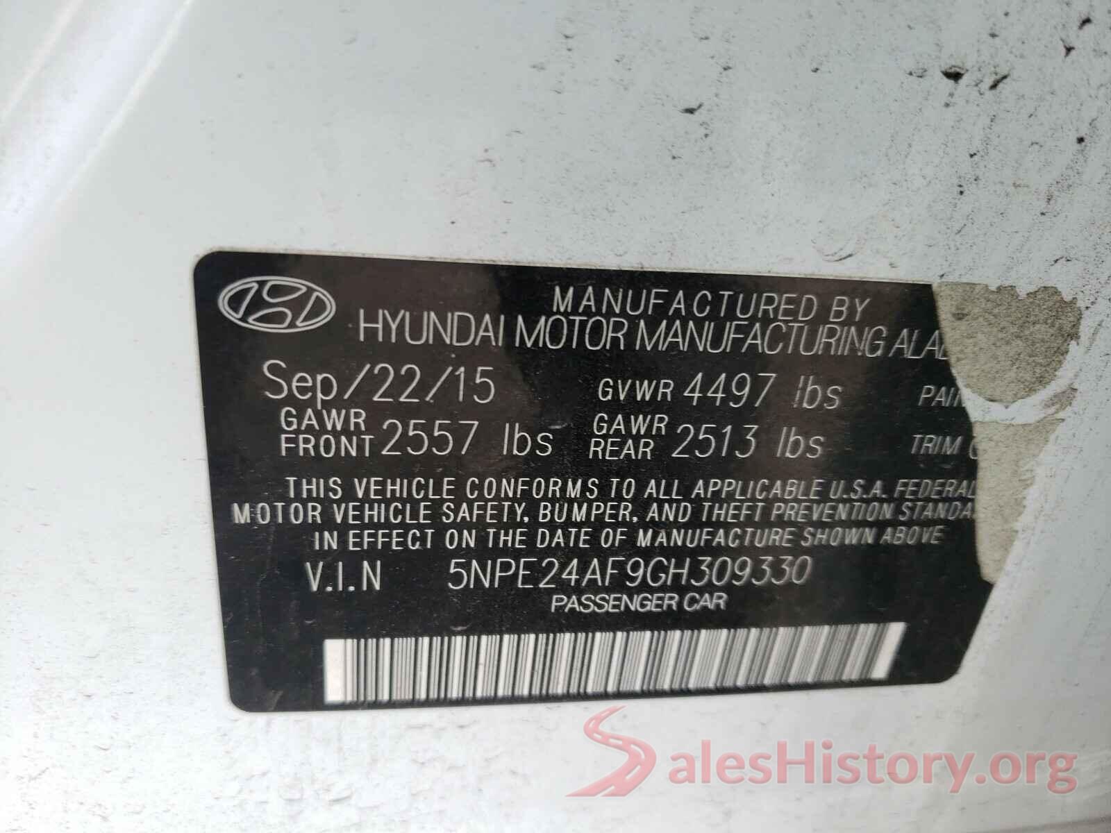 5NPE24AF9GH309330 2016 HYUNDAI SONATA