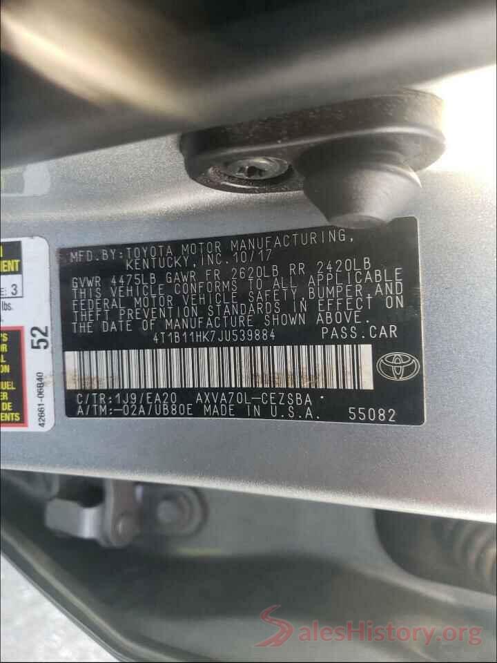 4T1B11HK7JU539884 2018 TOYOTA CAMRY