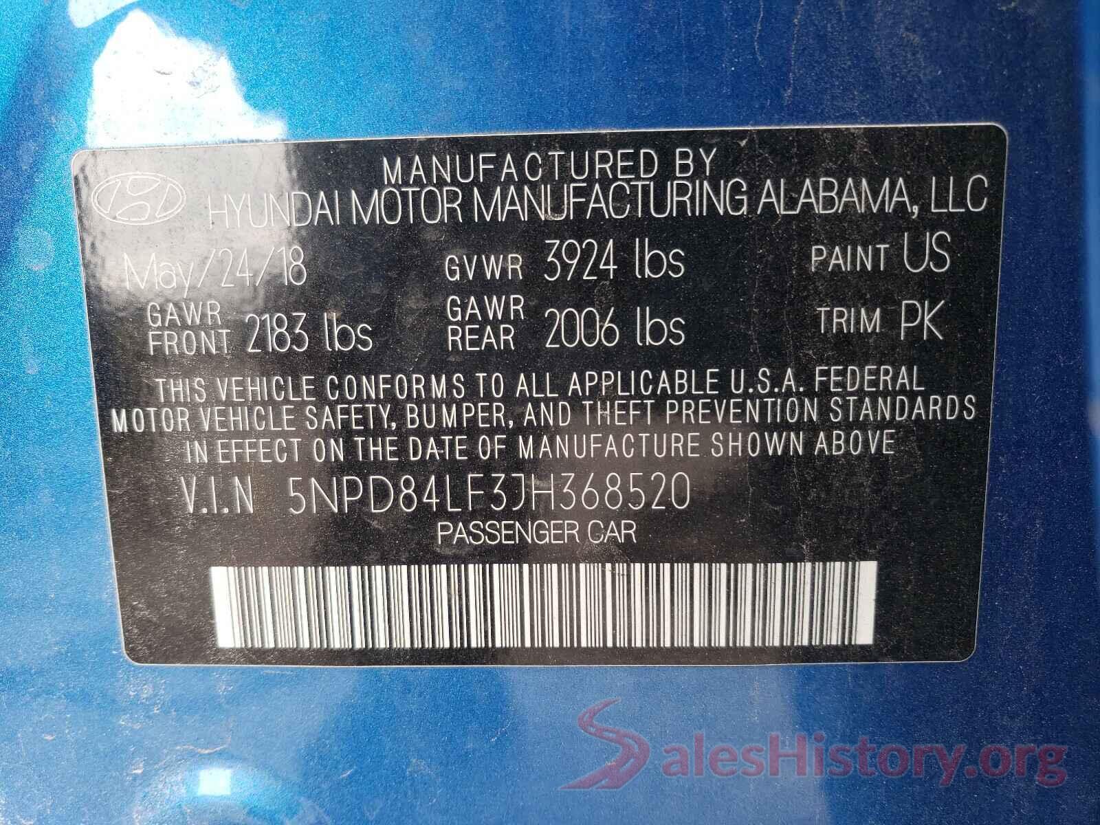 5NPD84LF3JH368520 2018 HYUNDAI ELANTRA