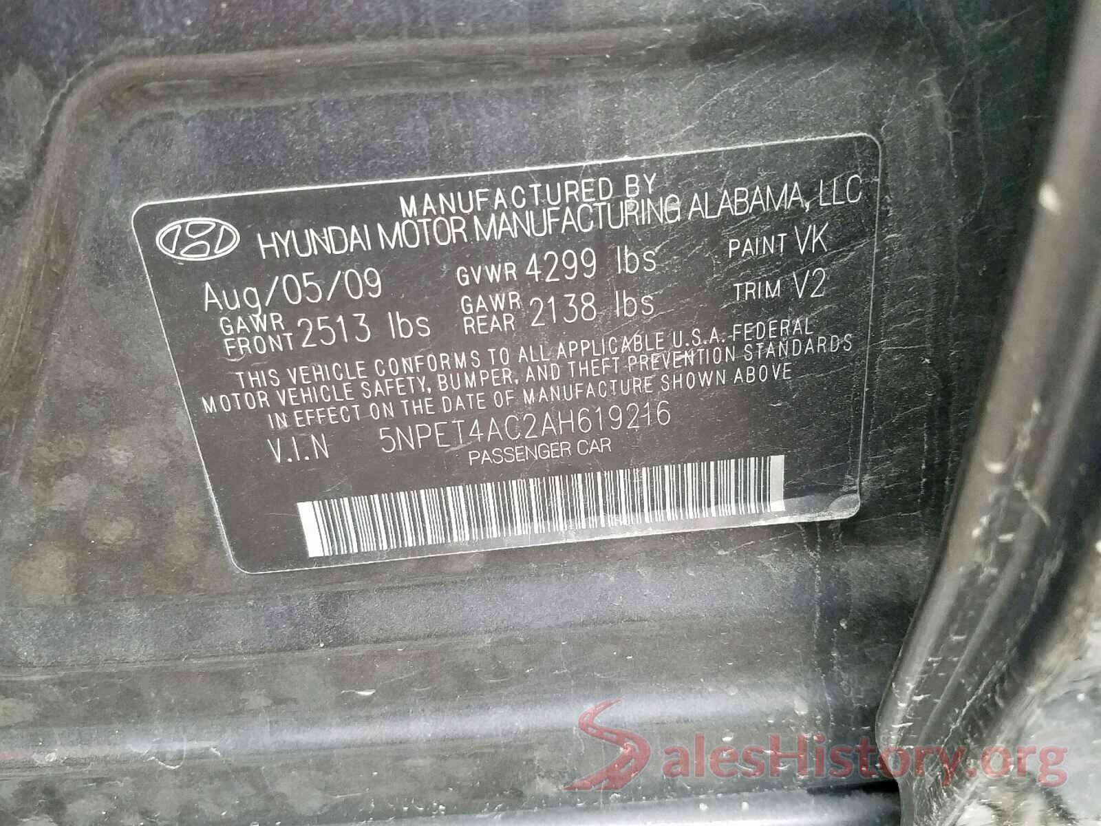 5NPET4AC2AH619216 2010 HYUNDAI SONATA