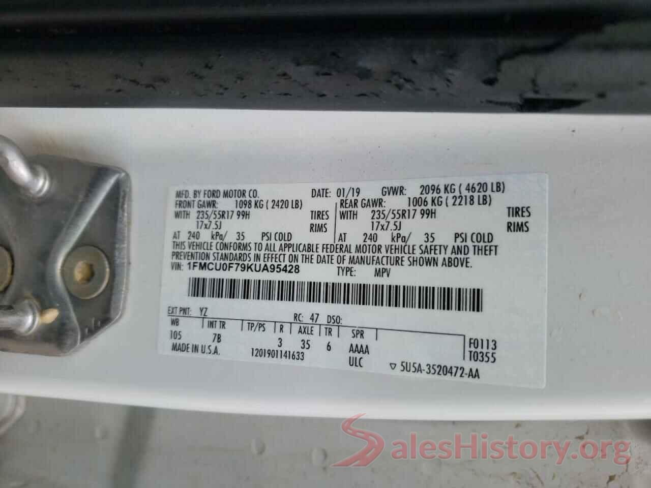 1FMCU0F79KUA95428 2019 FORD ESCAPE