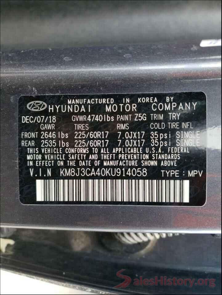 KM8J3CA40KU914058 2019 HYUNDAI TUCSON