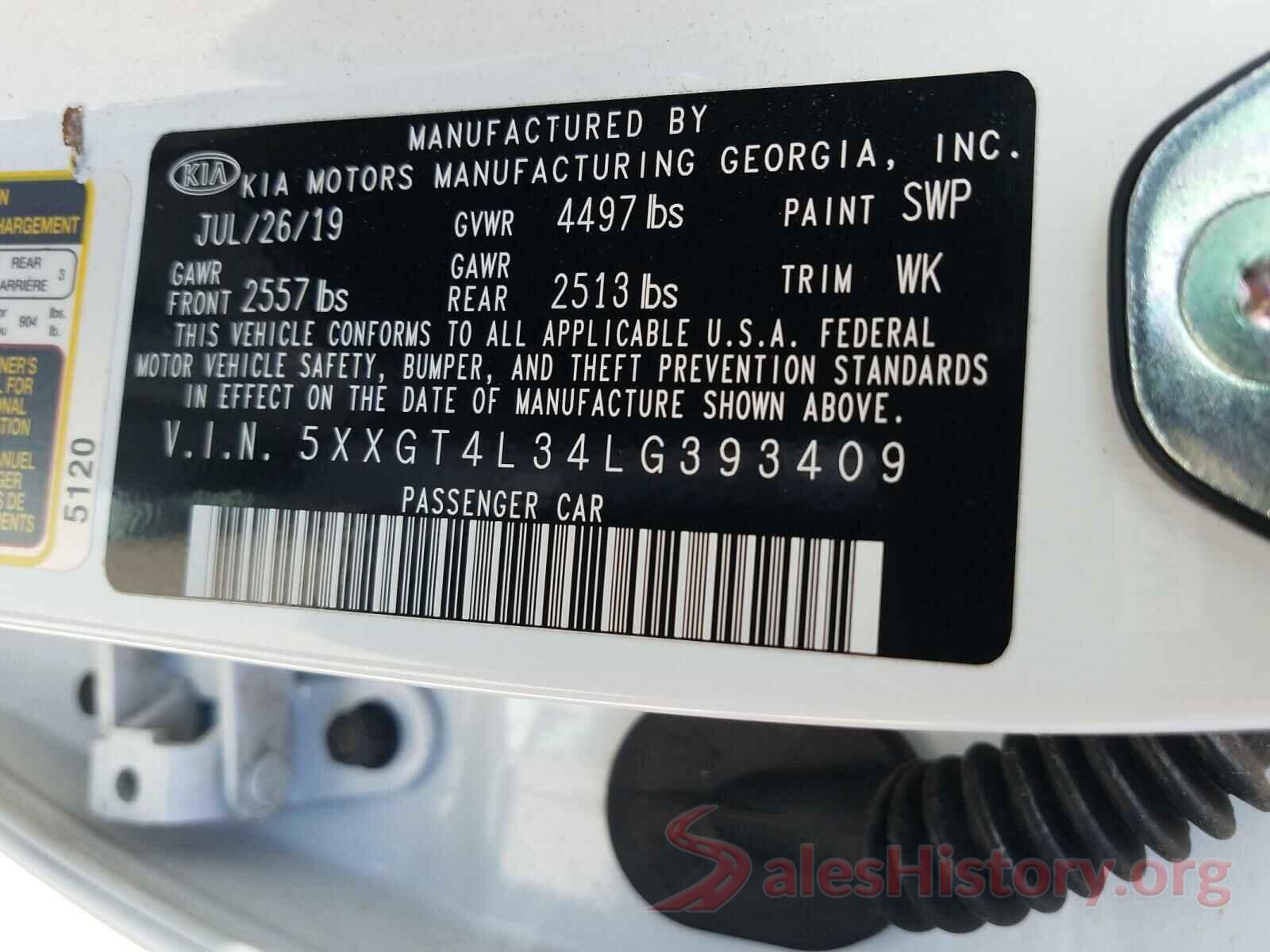 5XXGT4L34LG393409 2020 KIA OPTIMA