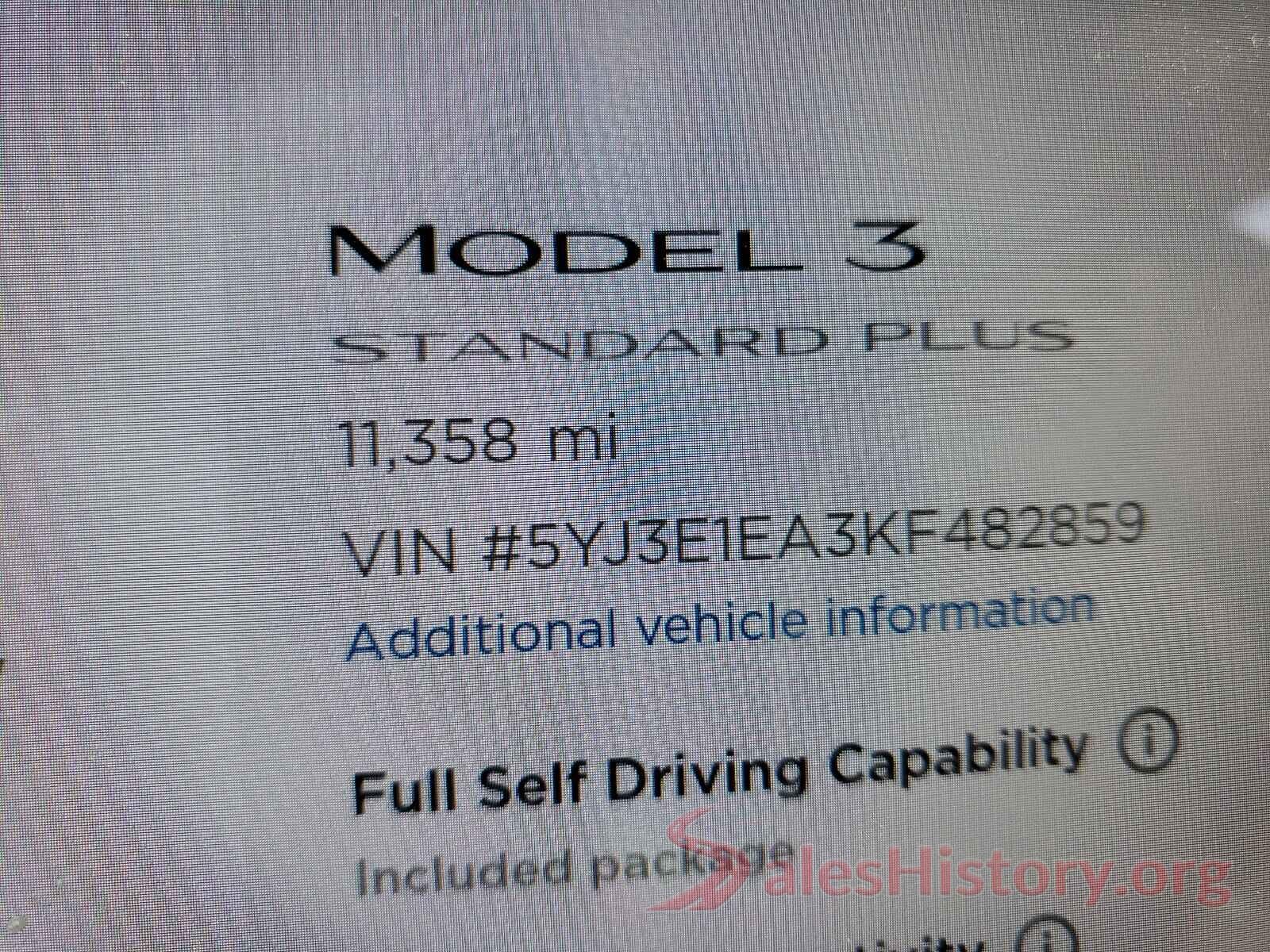 5YJ3E1EA3KF482859 2019 TESLA MODEL 3