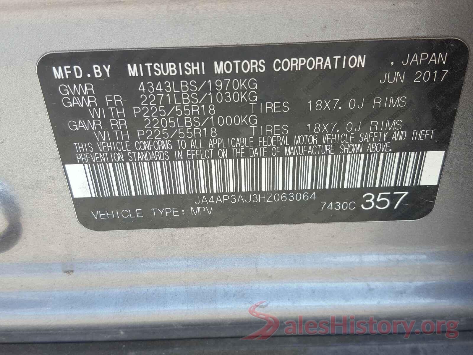 JA4AP3AU3HZ063064 2017 MITSUBISHI OUTLANDER