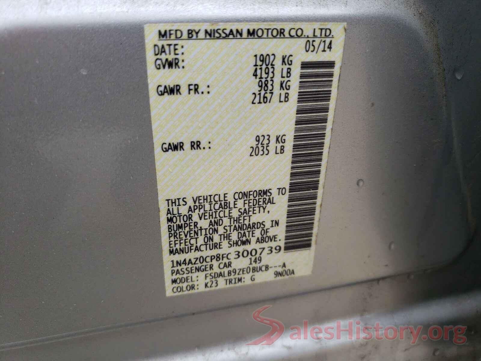 1N4AZ0CP8FC300739 2015 NISSAN LEAF