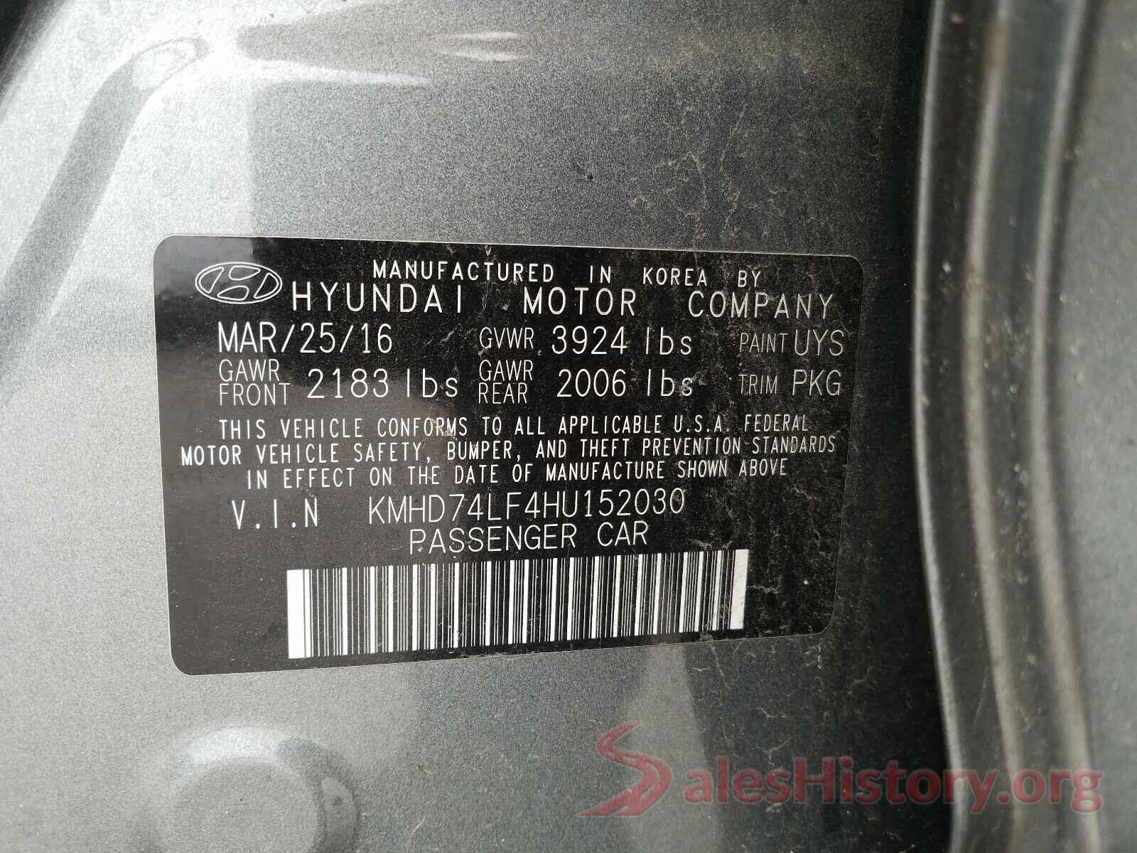 KMHD74LF4HU152030 2017 HYUNDAI ELANTRA