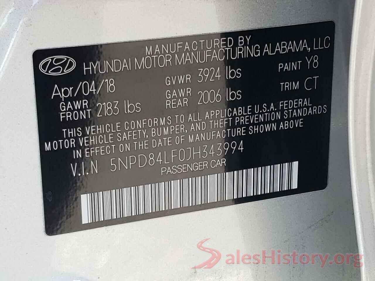 5NPD84LF0JH343994 2018 HYUNDAI ELANTRA