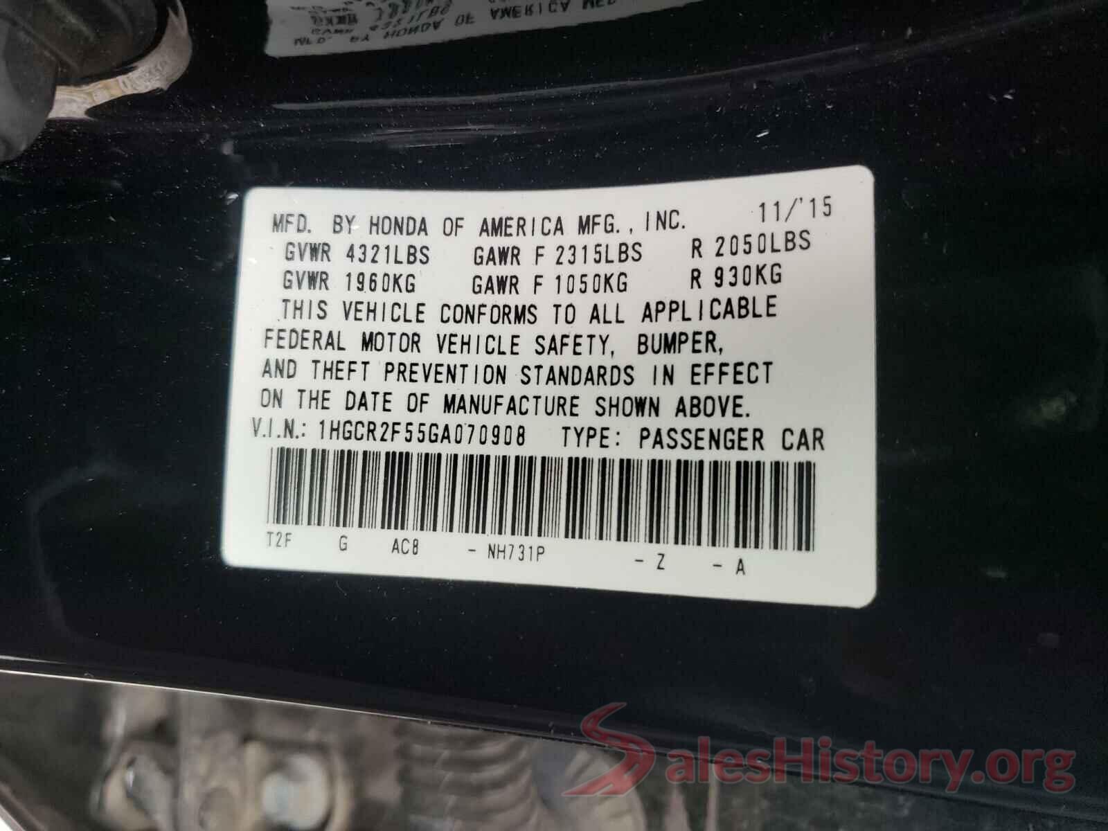 1HGCR2F55GA070908 2016 HONDA ACCORD