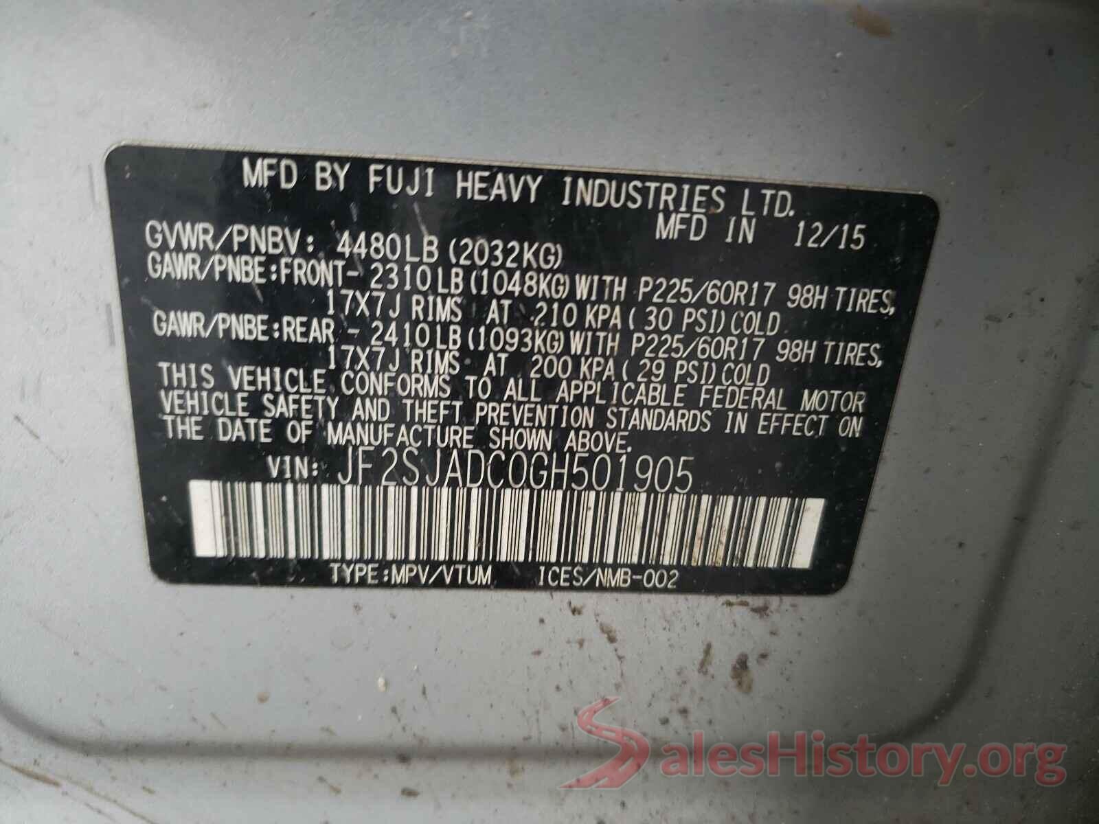 JF2SJADC0GH501905 2016 SUBARU FORESTER