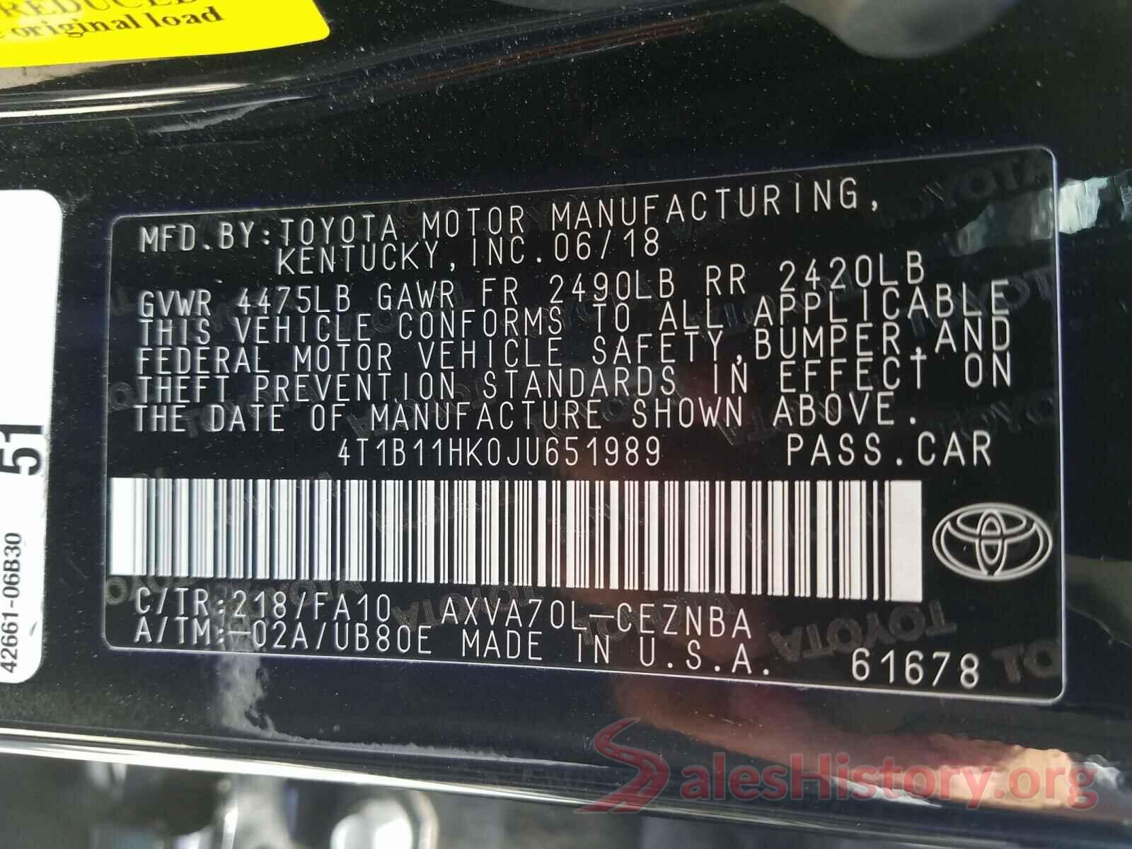 4T1B11HK0JU651989 2018 TOYOTA CAMRY