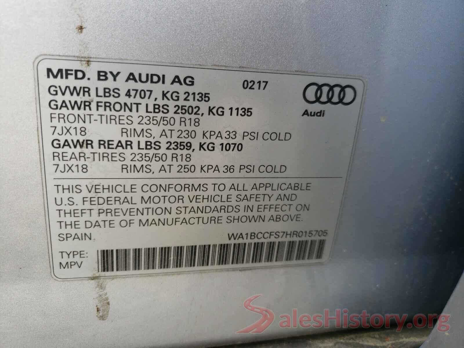 WA1BCCFS7HR015705 2017 AUDI Q3