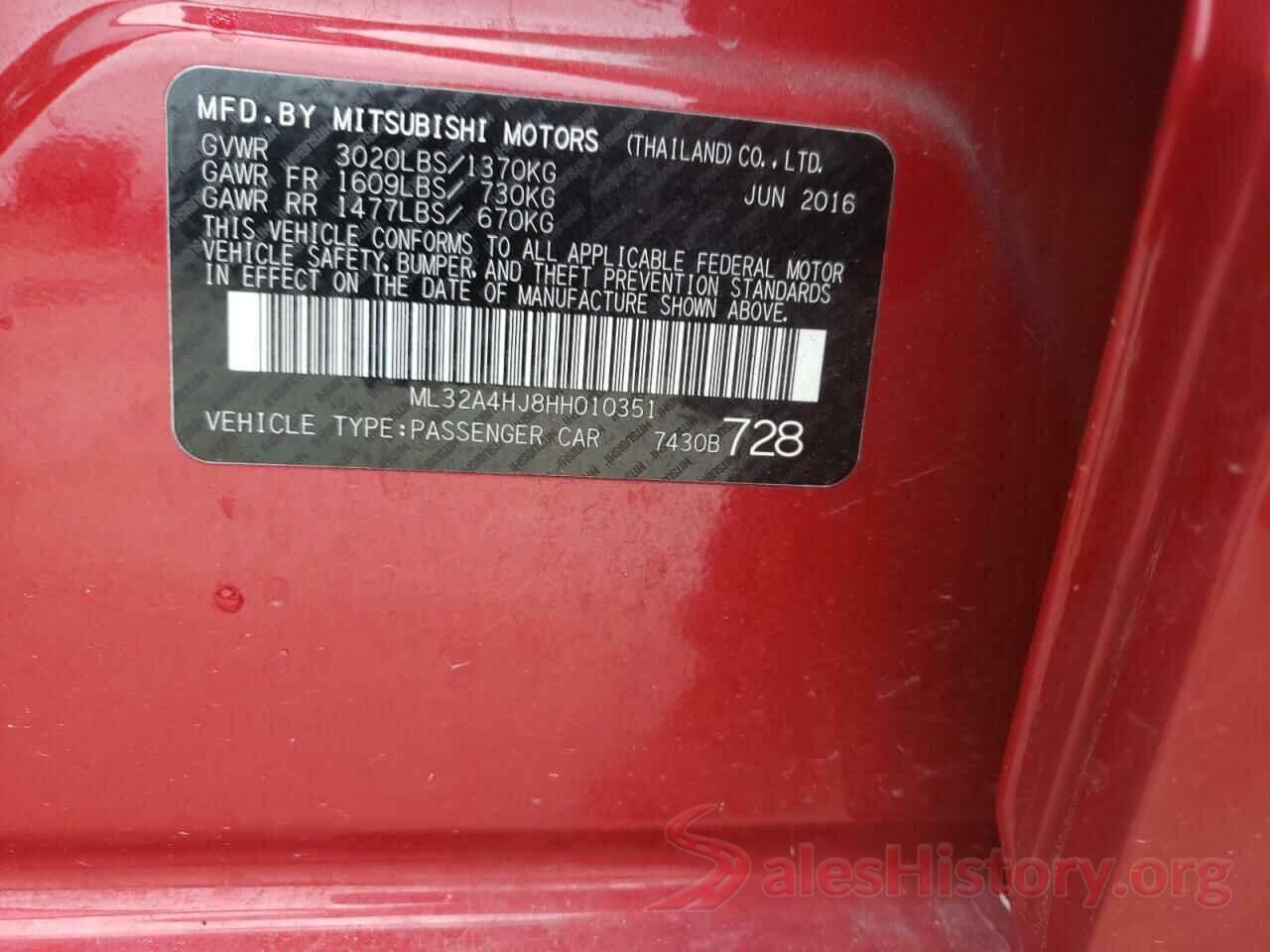 ML32A4HJ8HH010351 2017 MITSUBISHI MIRAGE