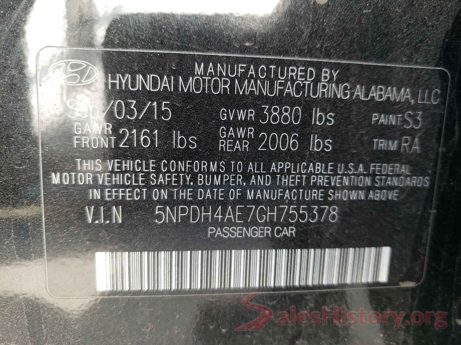 5NPDH4AE7GH755378 2016 HYUNDAI ELANTRA