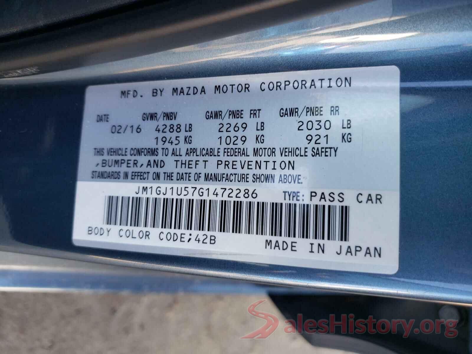 JM1GJ1U57G1472286 2016 MAZDA 6