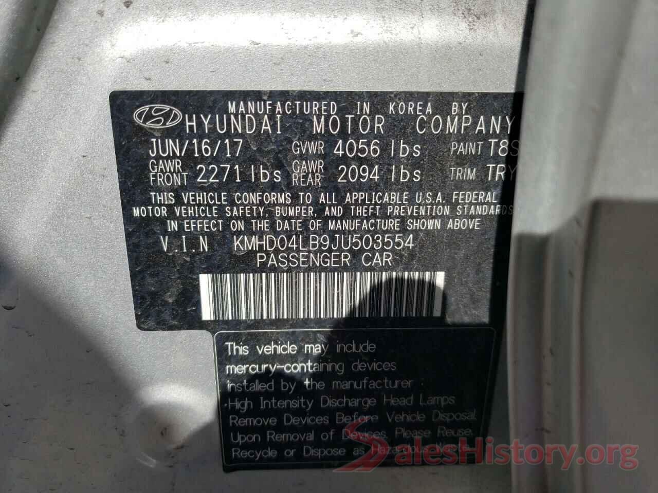 KMHD04LB9JU503554 2018 HYUNDAI ELANTRA