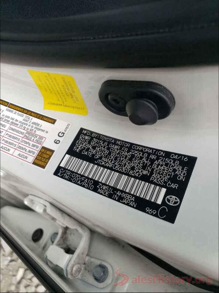 JTDKARFU5G3018247 2016 TOYOTA PRIUS