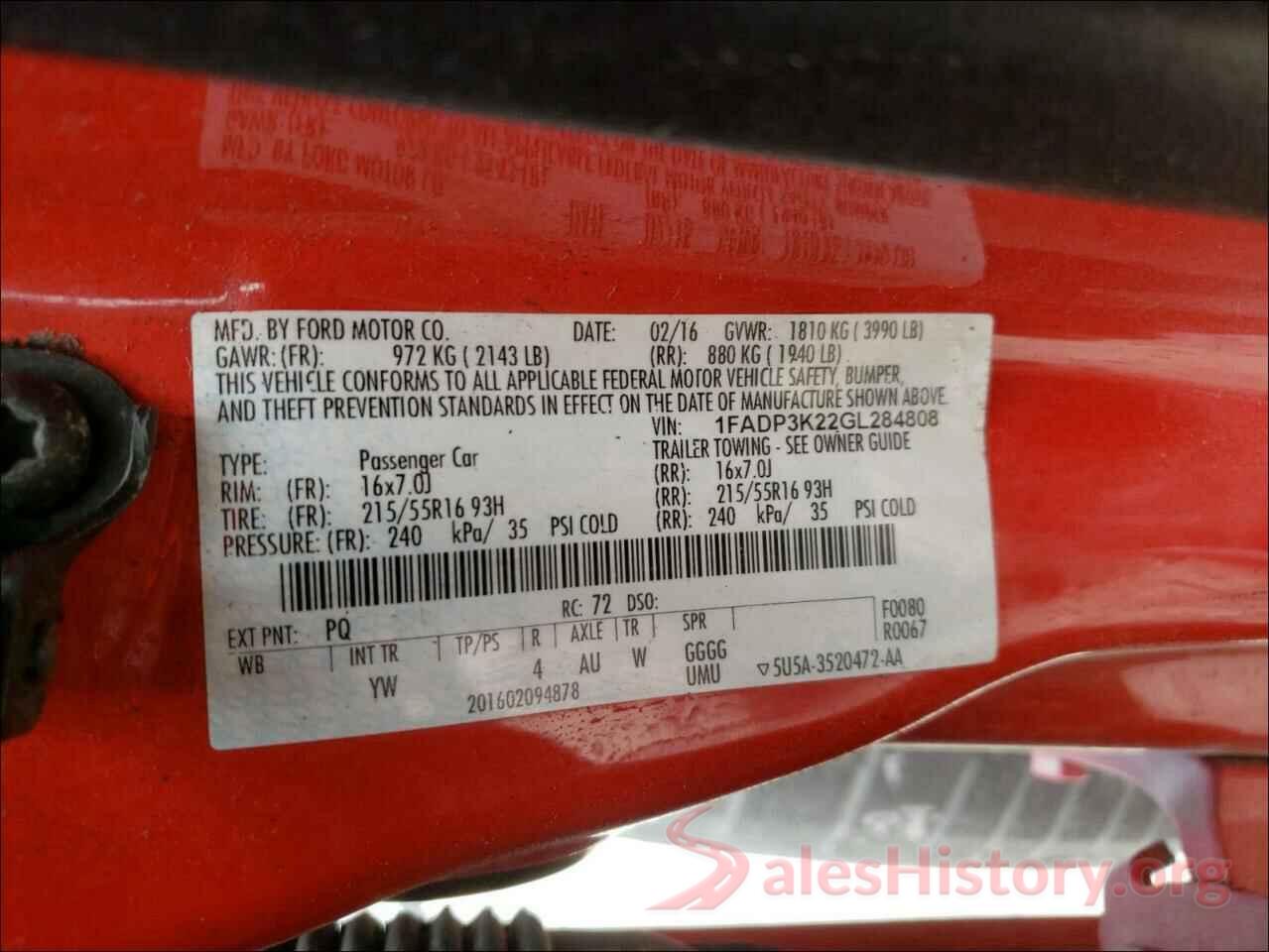 1FADP3K22GL284808 2016 FORD FOCUS