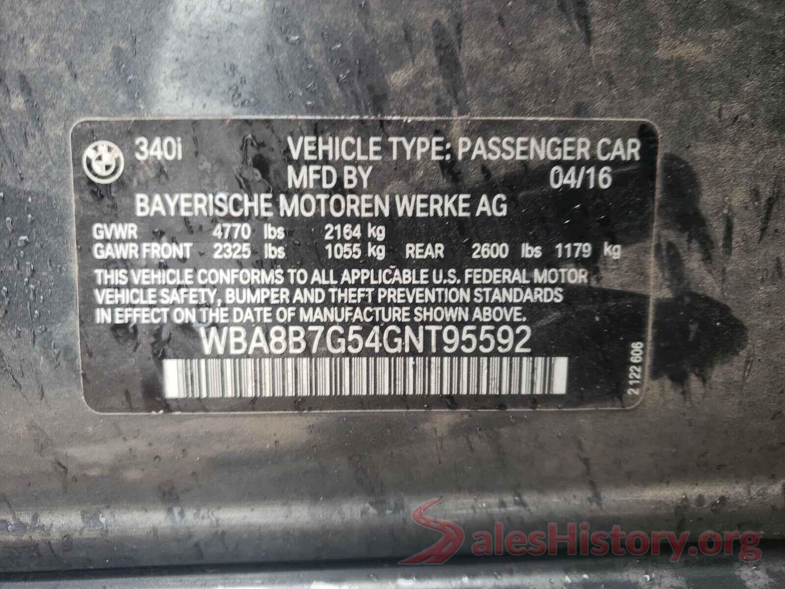 WBA8B7G54GNT95592 2016 BMW 3 SERIES