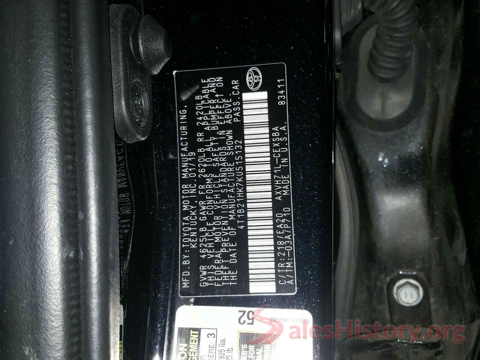 4T1B21HK7KU515132 2019 TOYOTA CAMRY