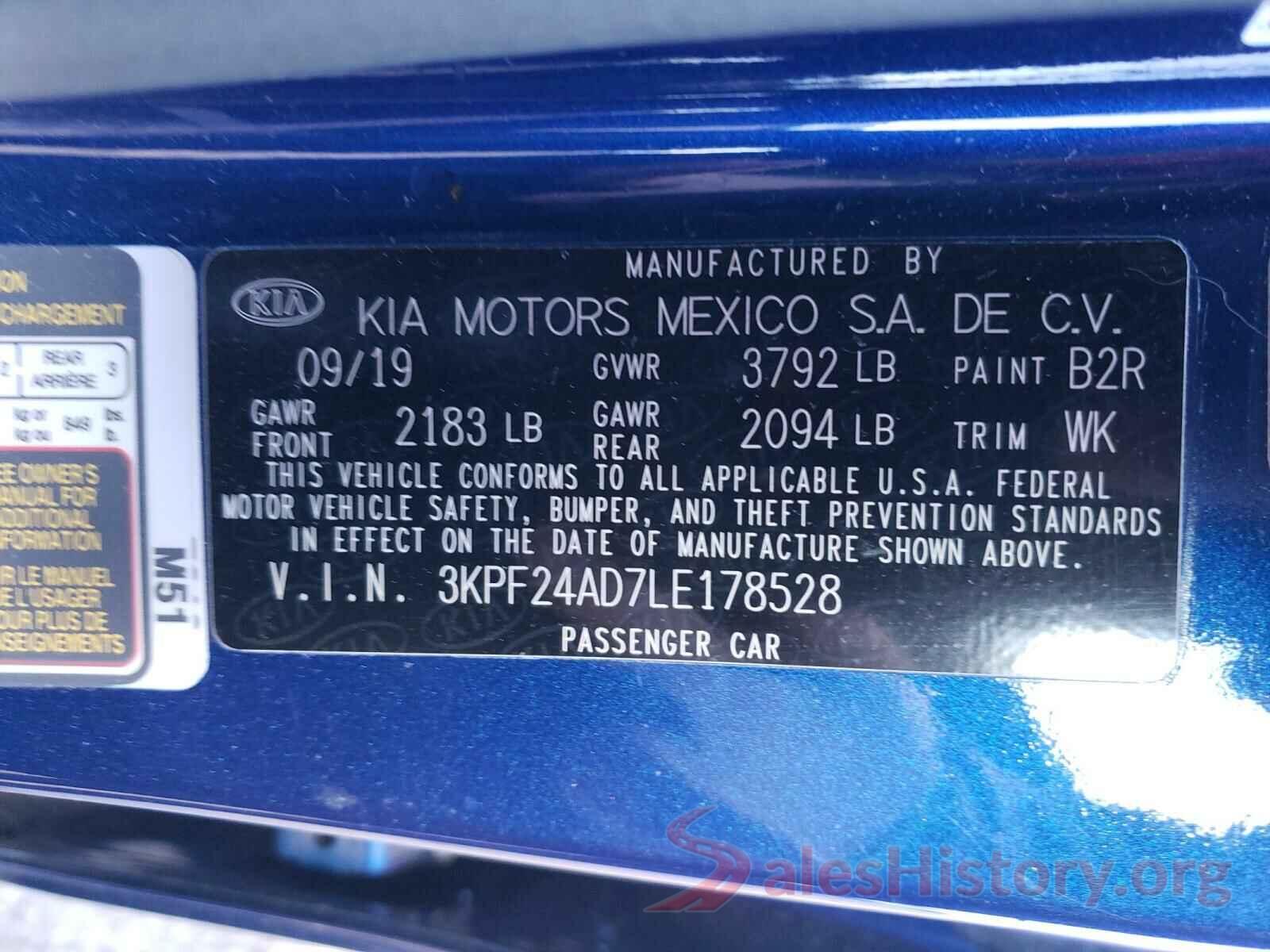 3KPF24AD7LE178528 2020 KIA FORTE