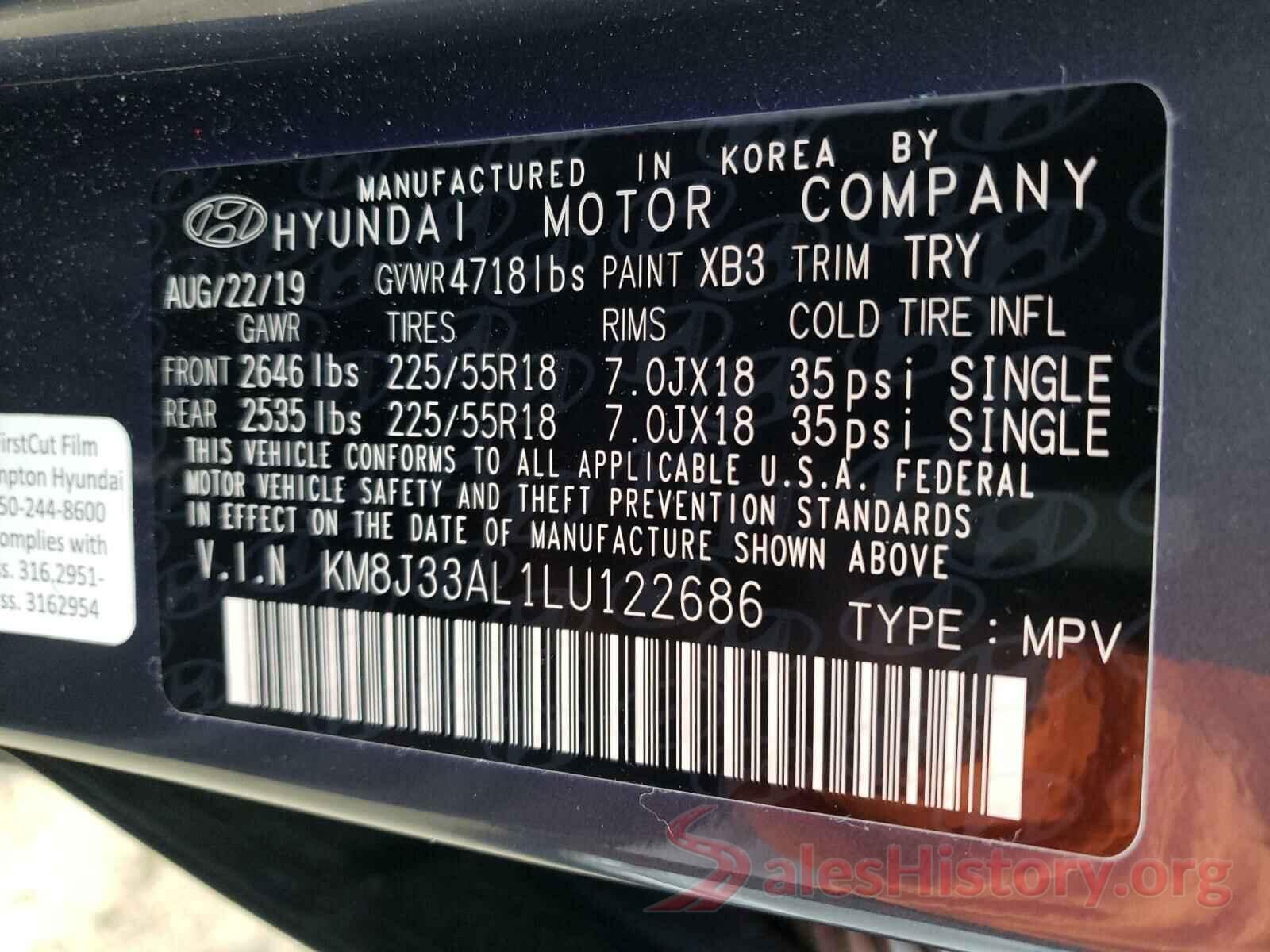 KM8J33AL1LU122686 2020 HYUNDAI TUCSON