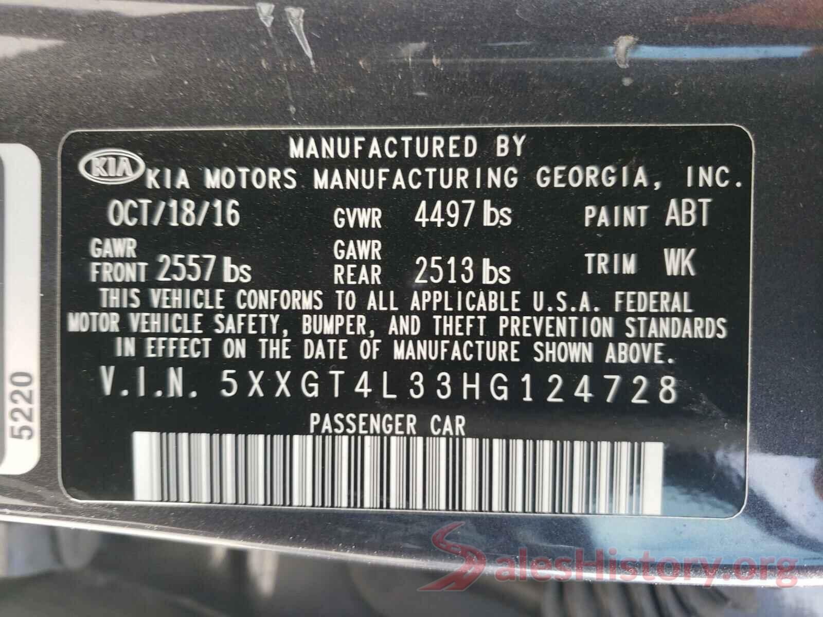 5XXGT4L33HG124728 2017 KIA OPTIMA