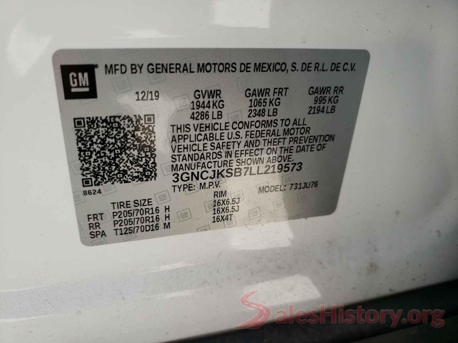 3GNCJKSB7LL219573 2020 CHEVROLET TRAX