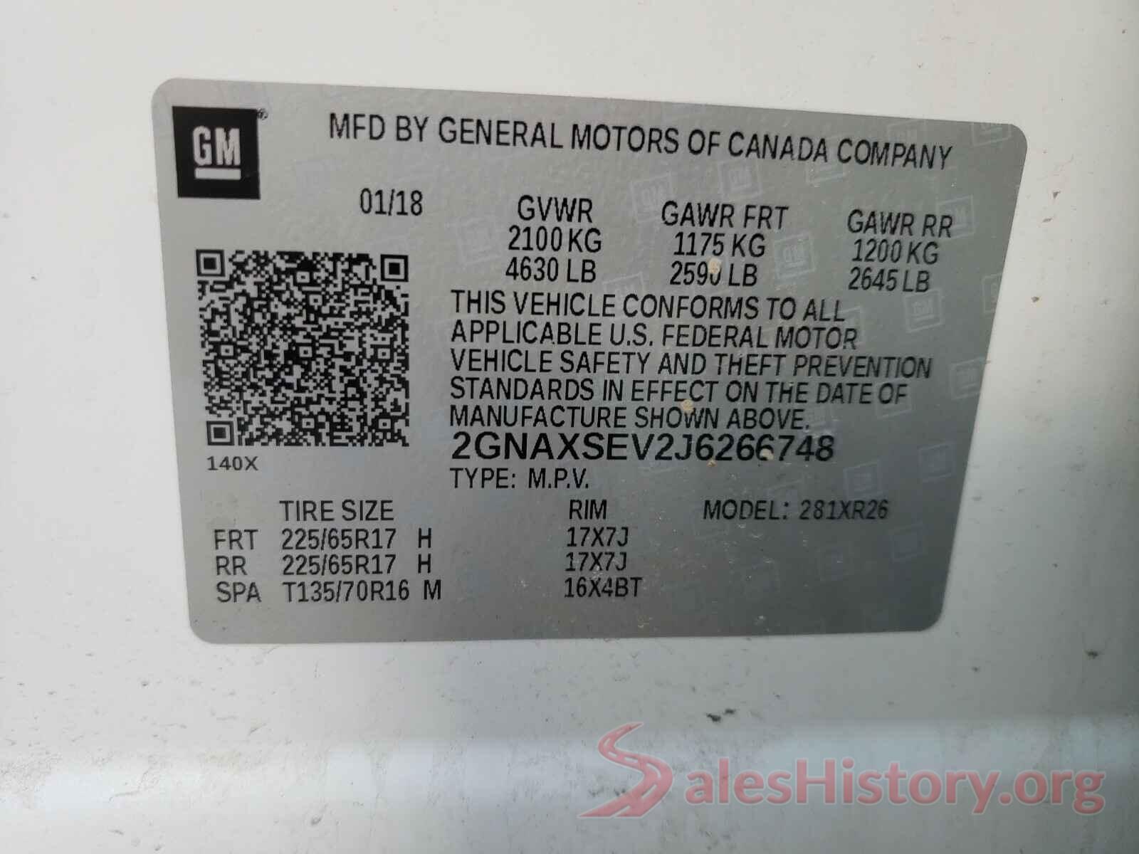 2GNAXSEV2J6266748 2018 CHEVROLET EQUINOX