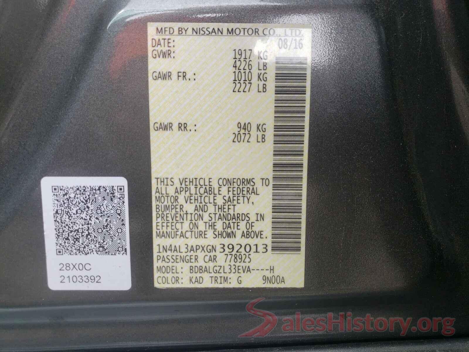 1N4AL3APXGN392013 2016 NISSAN ALTIMA