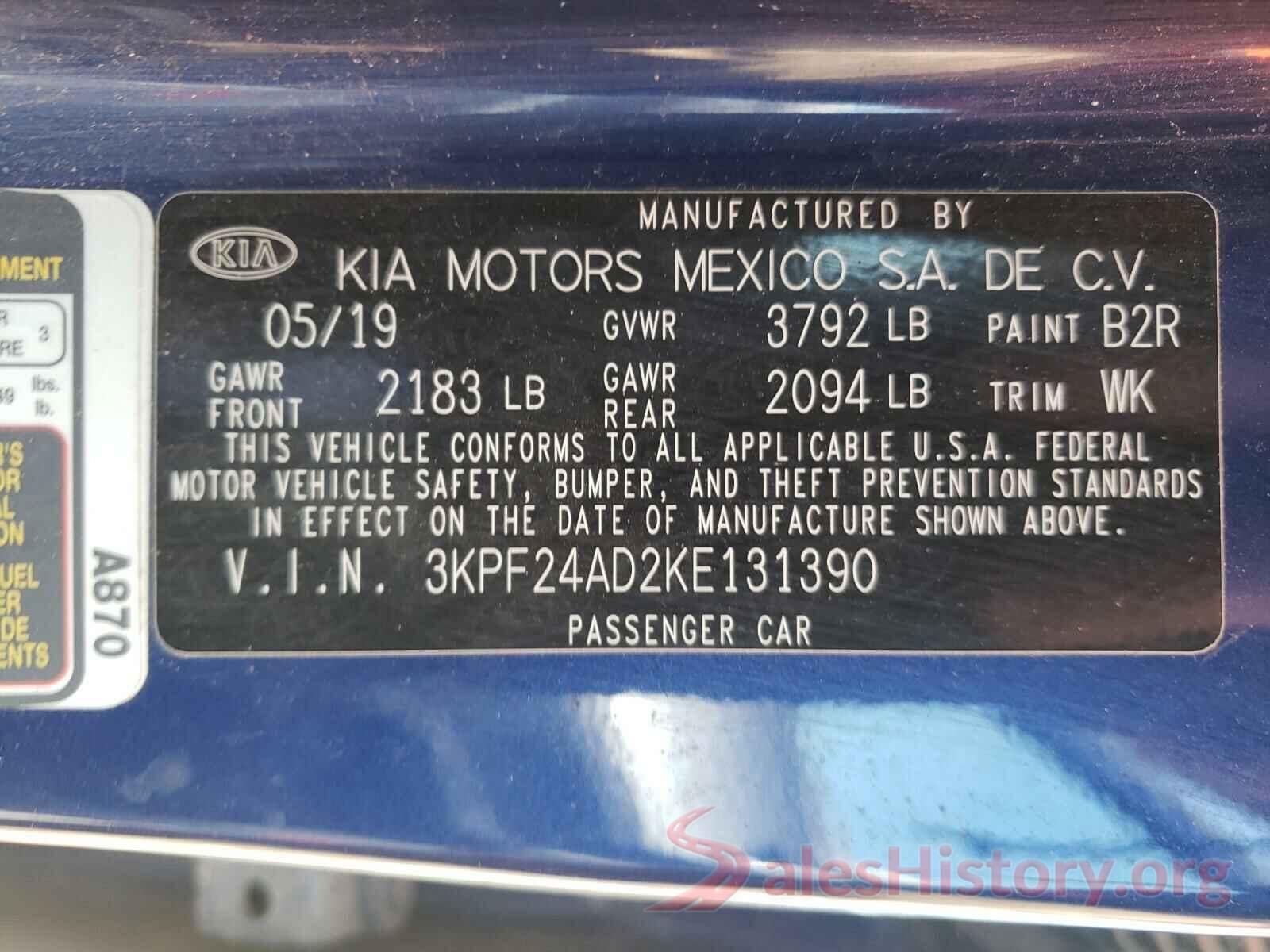 3KPF24AD2KE131390 2019 KIA FORTE