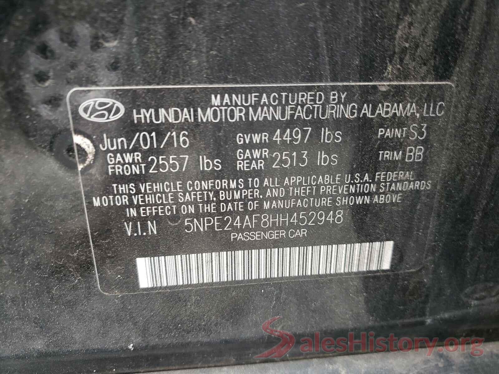 5NPE24AF8HH452948 2017 HYUNDAI SONATA