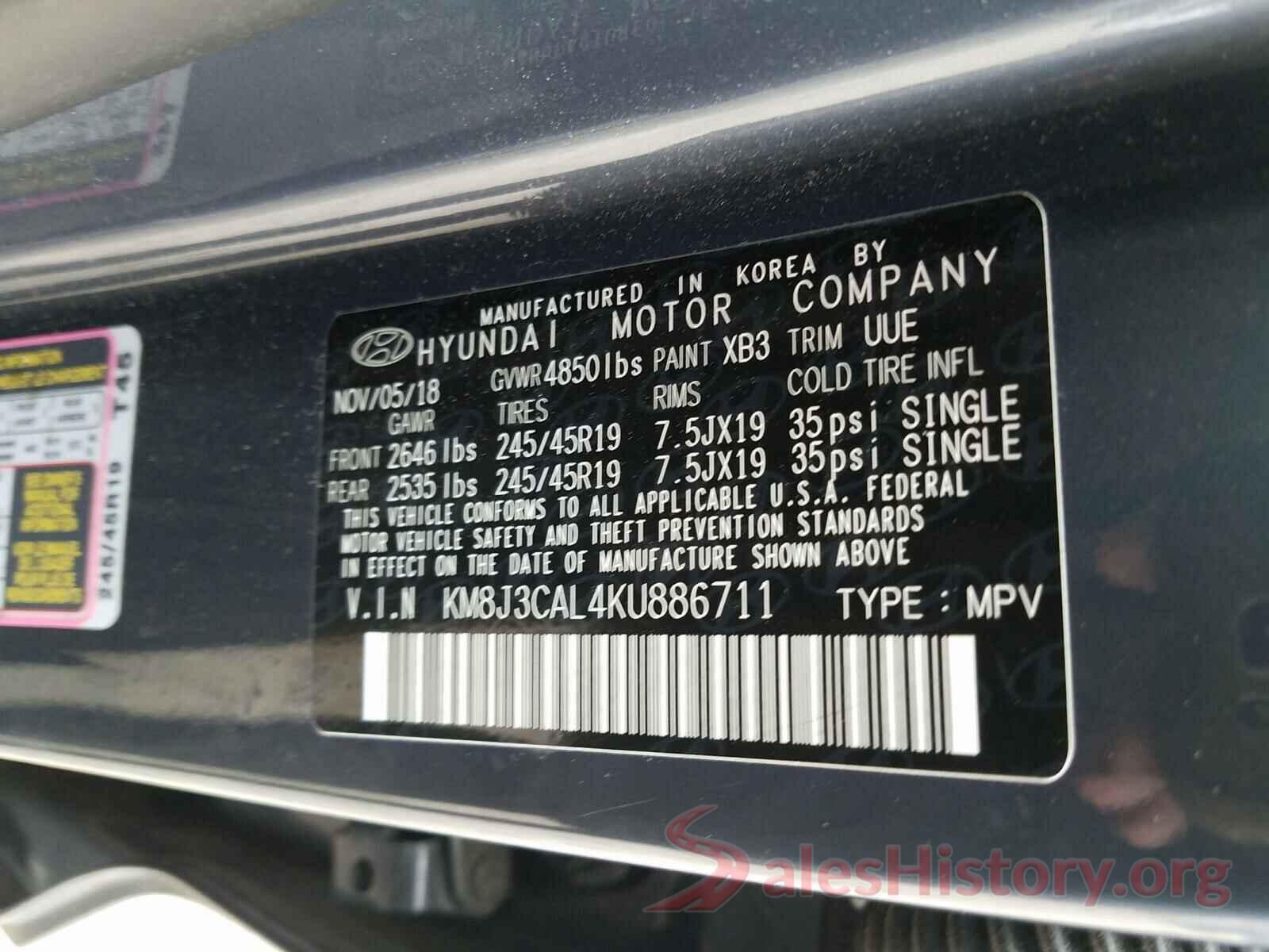 KM8J3CAL4KU886711 2019 HYUNDAI TUCSON